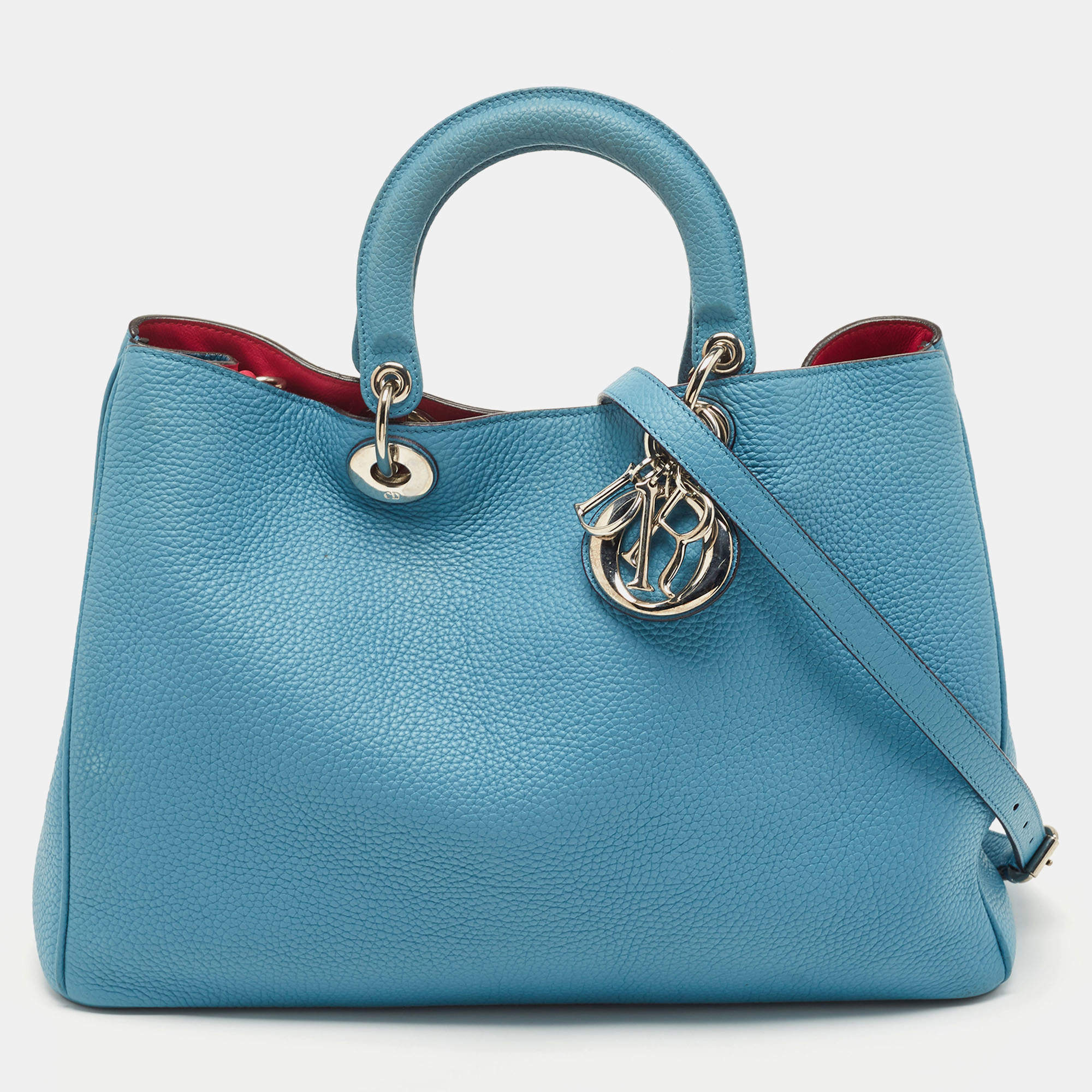 Pre Owned Dior Blue Leather Large Diorissimo Shopper Tote