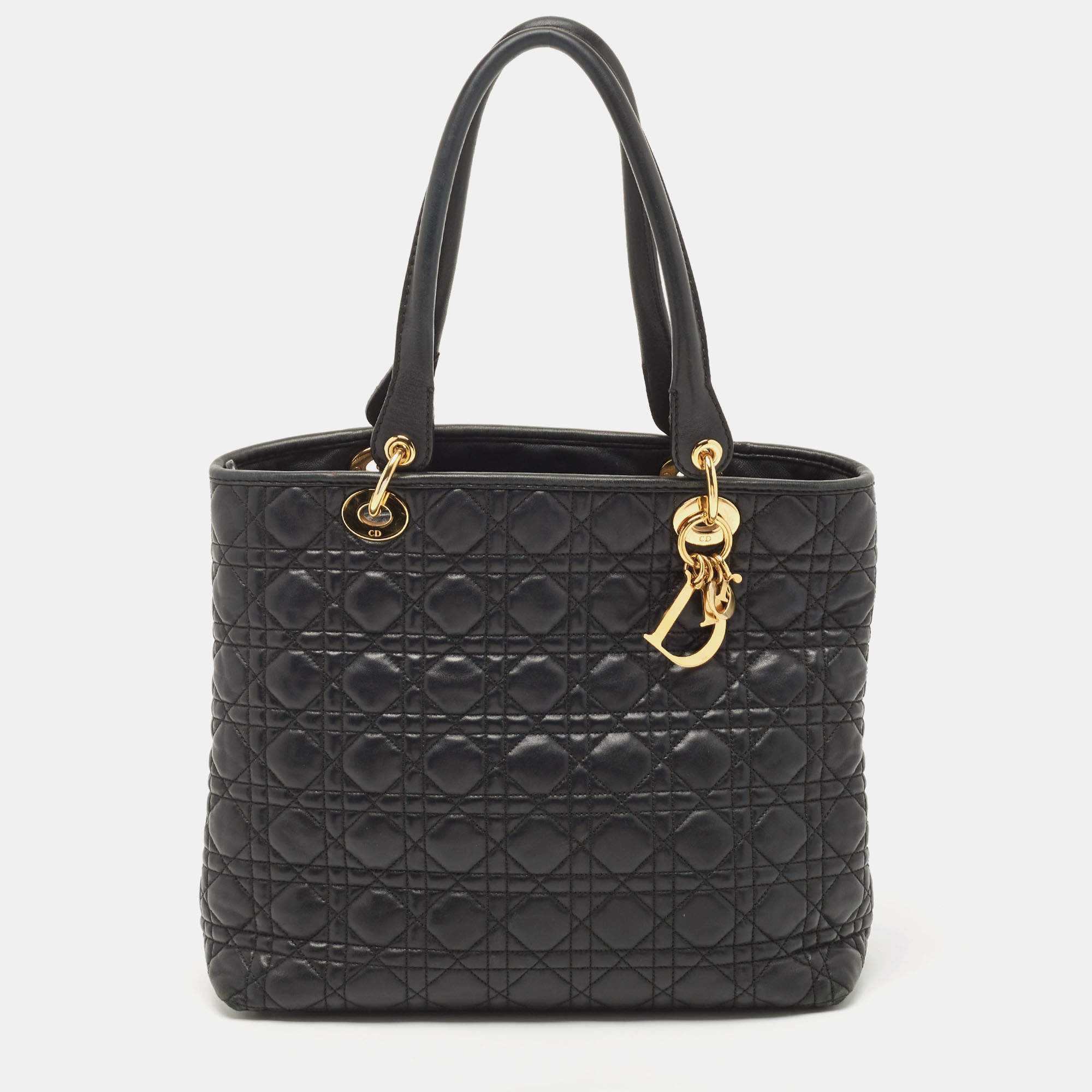 Pre Owned Dior Black Cannage Leather Soft Lady Dior Tote