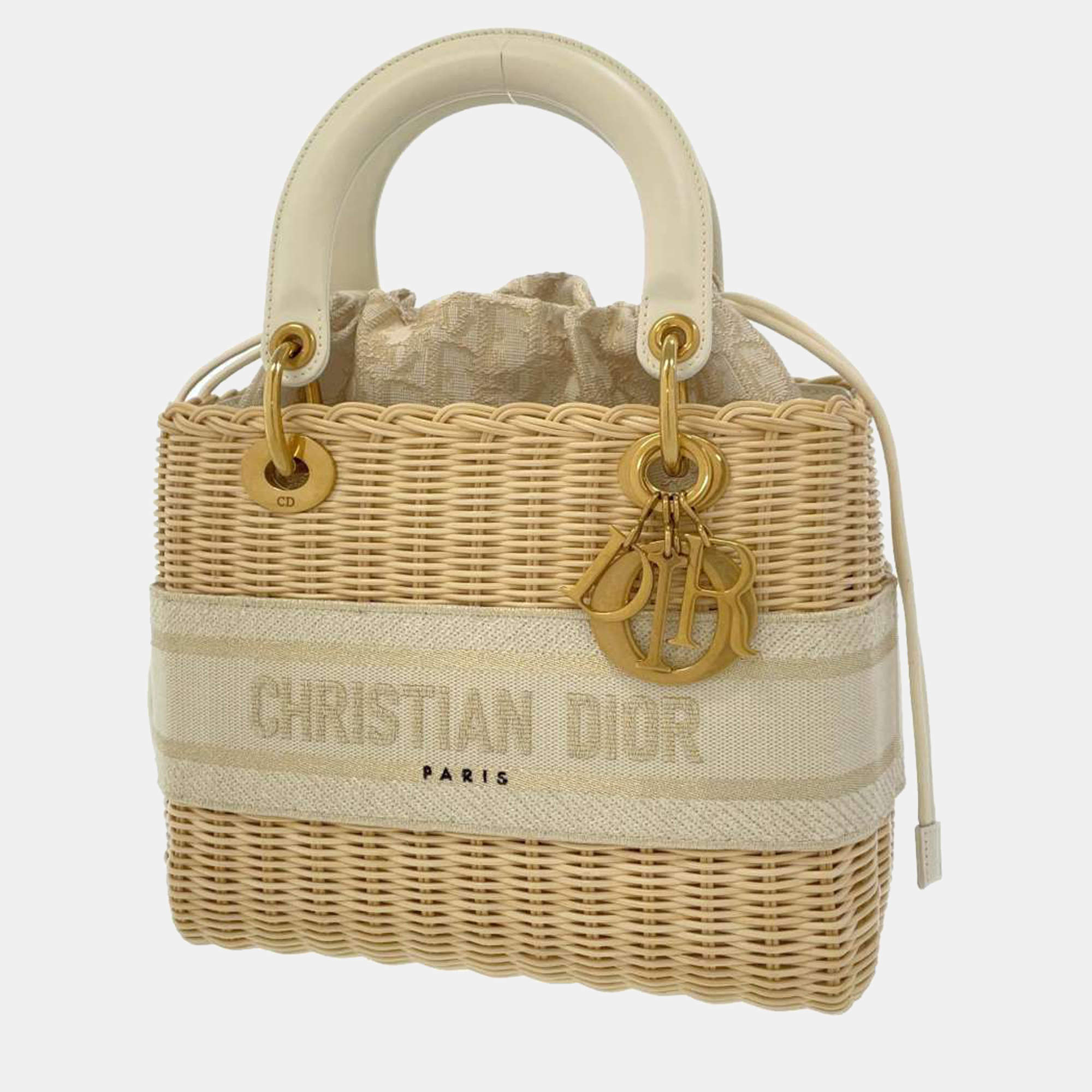 Pre Owned Dior Wicker & Oblique Medium Lady Dior Bag 