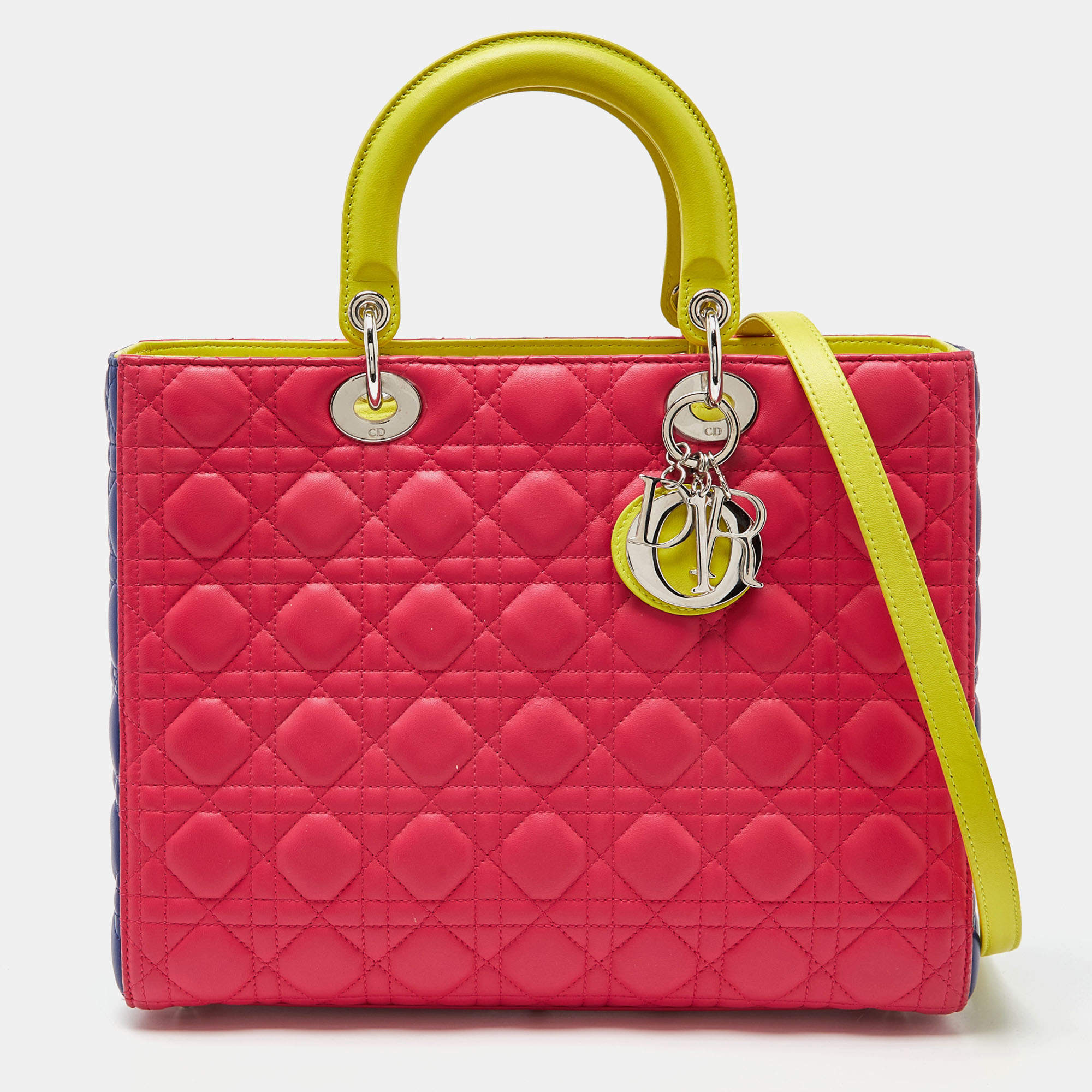Pre Owned Dior Tri Color Cannage Leather Large Lady Dior Tote