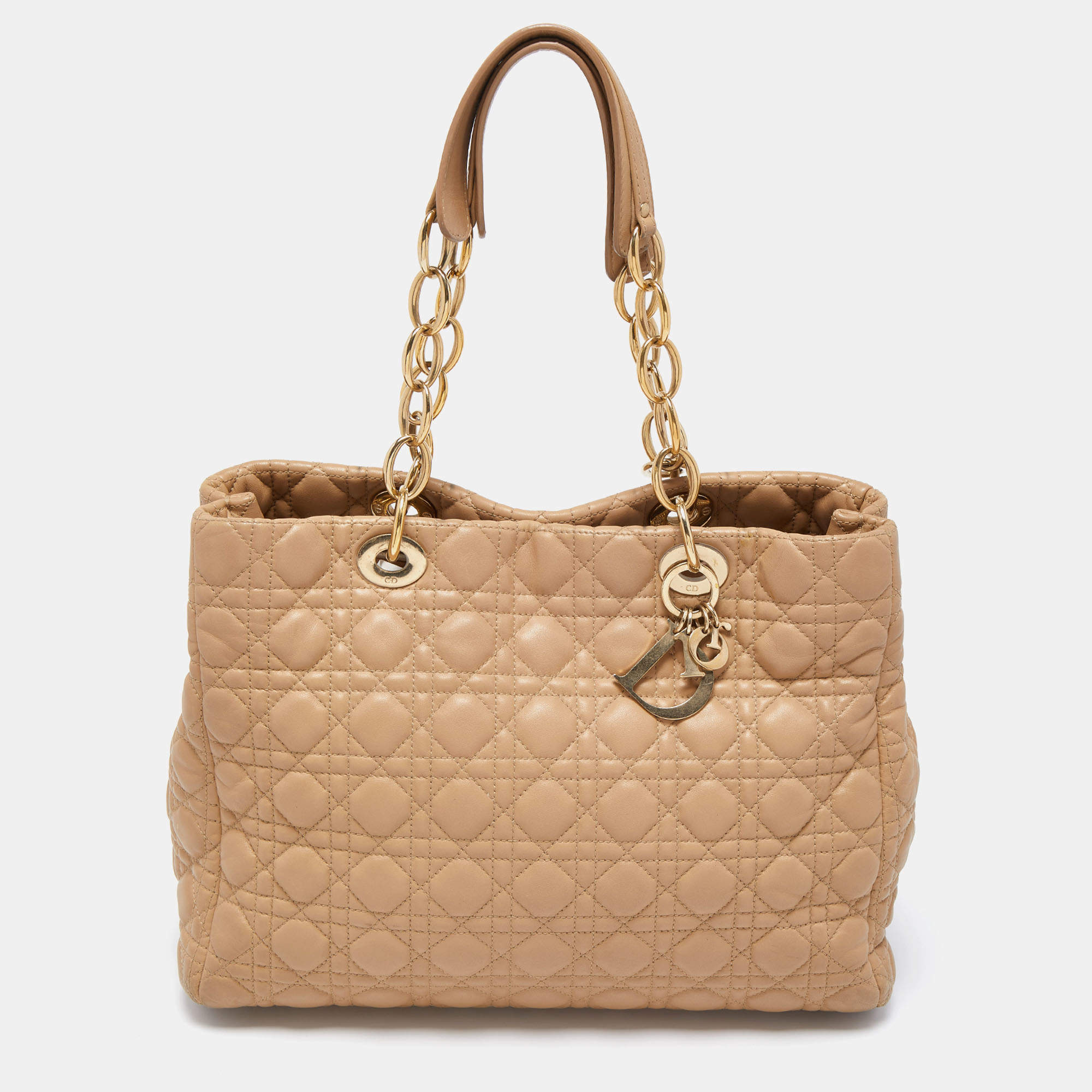 Dior Beige Cannage Leather Large Soft Lady Dior Shopper Tote