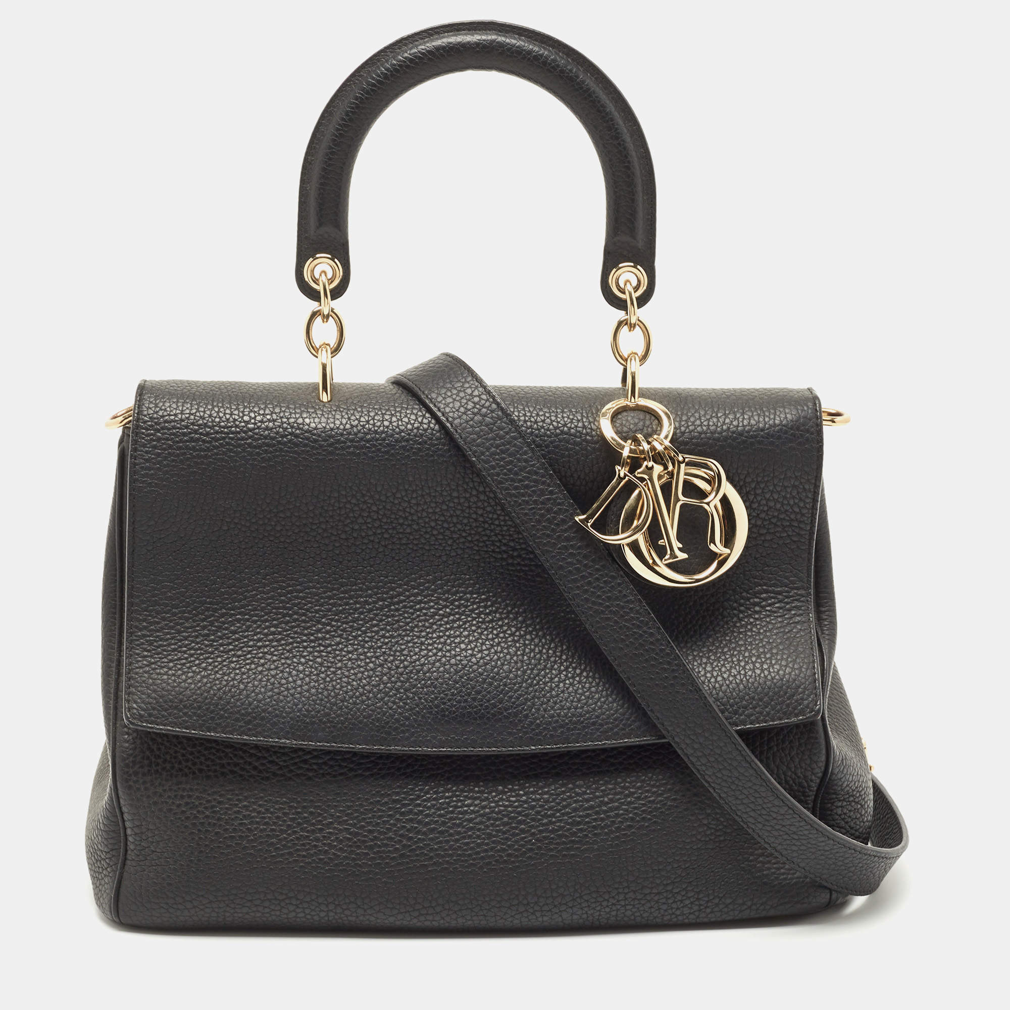 Pre Owned Dior Black Leather Medium Be Dior Flap Top Handle Bag