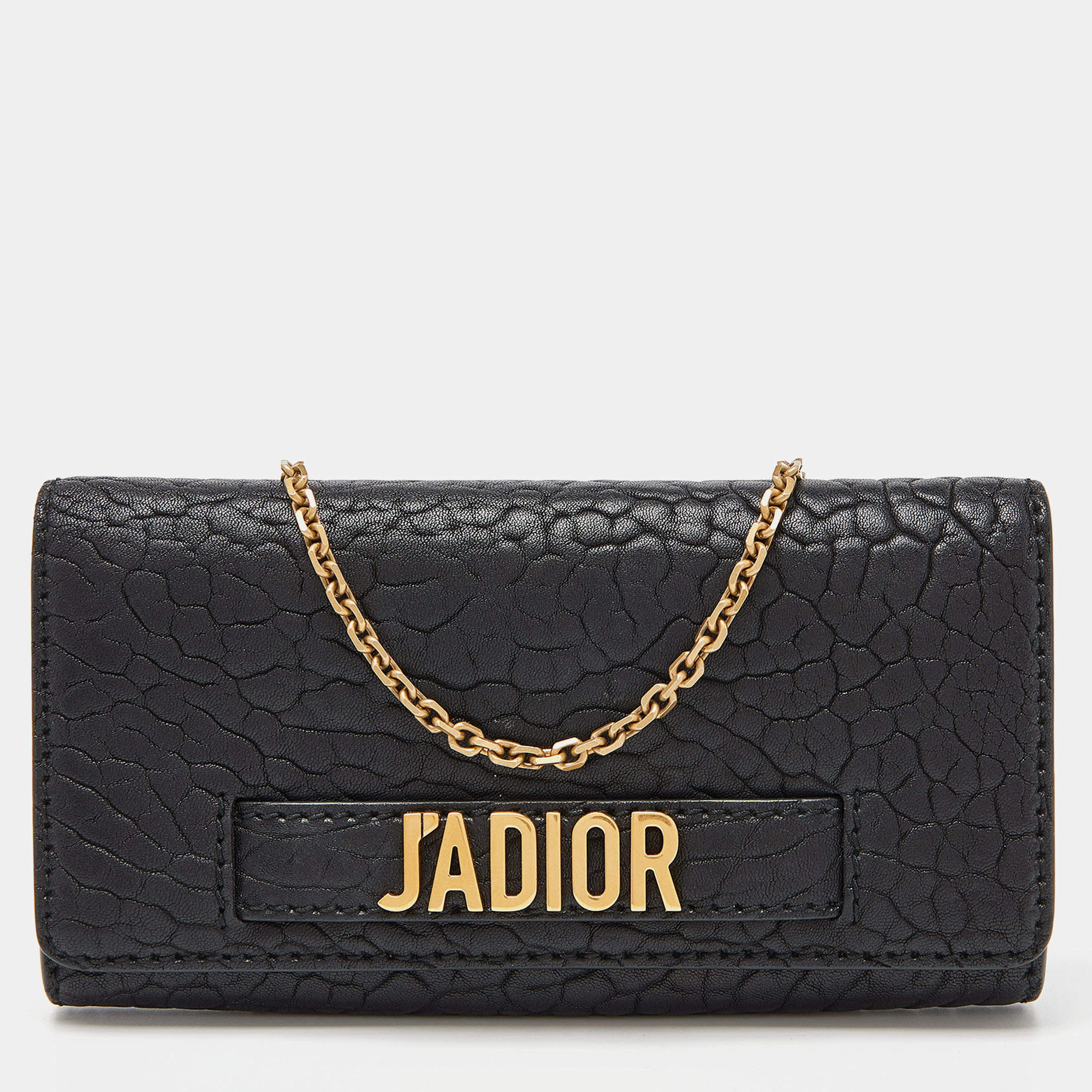 Pre Owned Dior Black Leather J'Adior Croisiere Wallet on Chain
