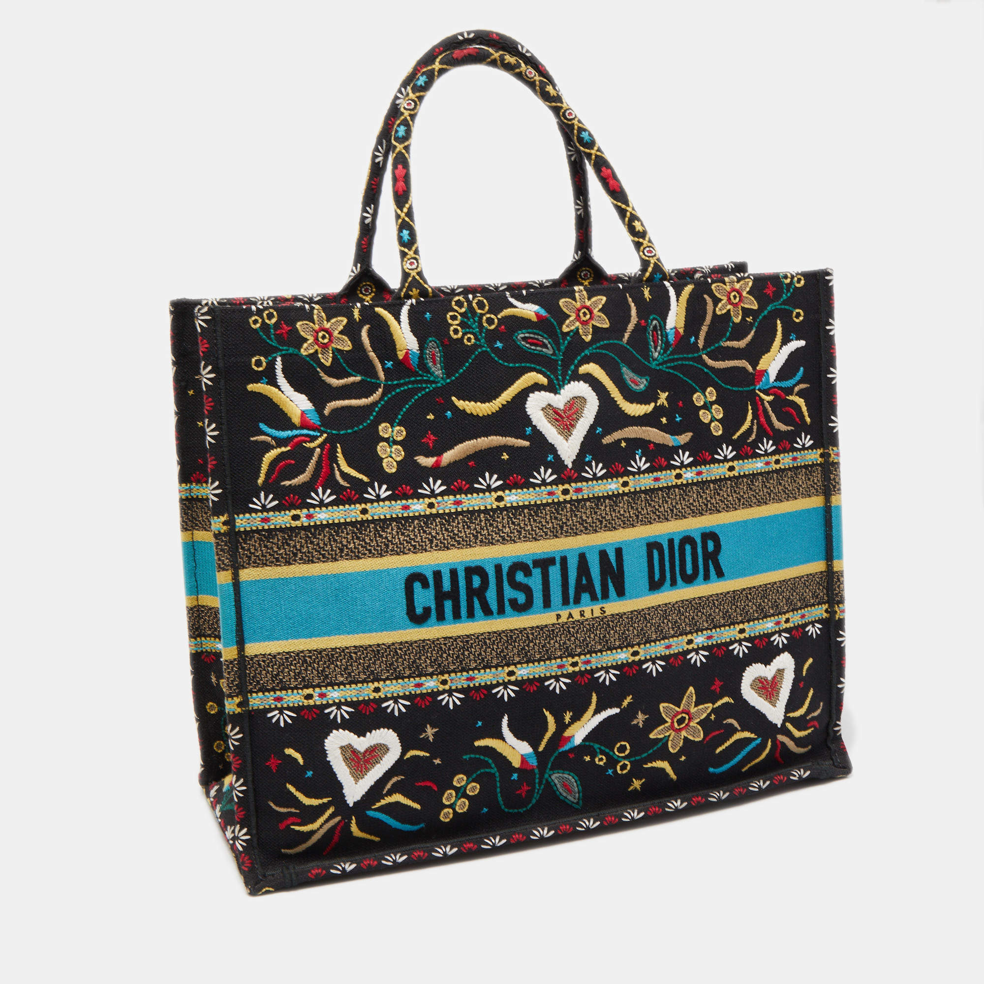 CHRISTIAN DIOR Large Book Oblique Embroidered Canvas Tote Bag Multicol
