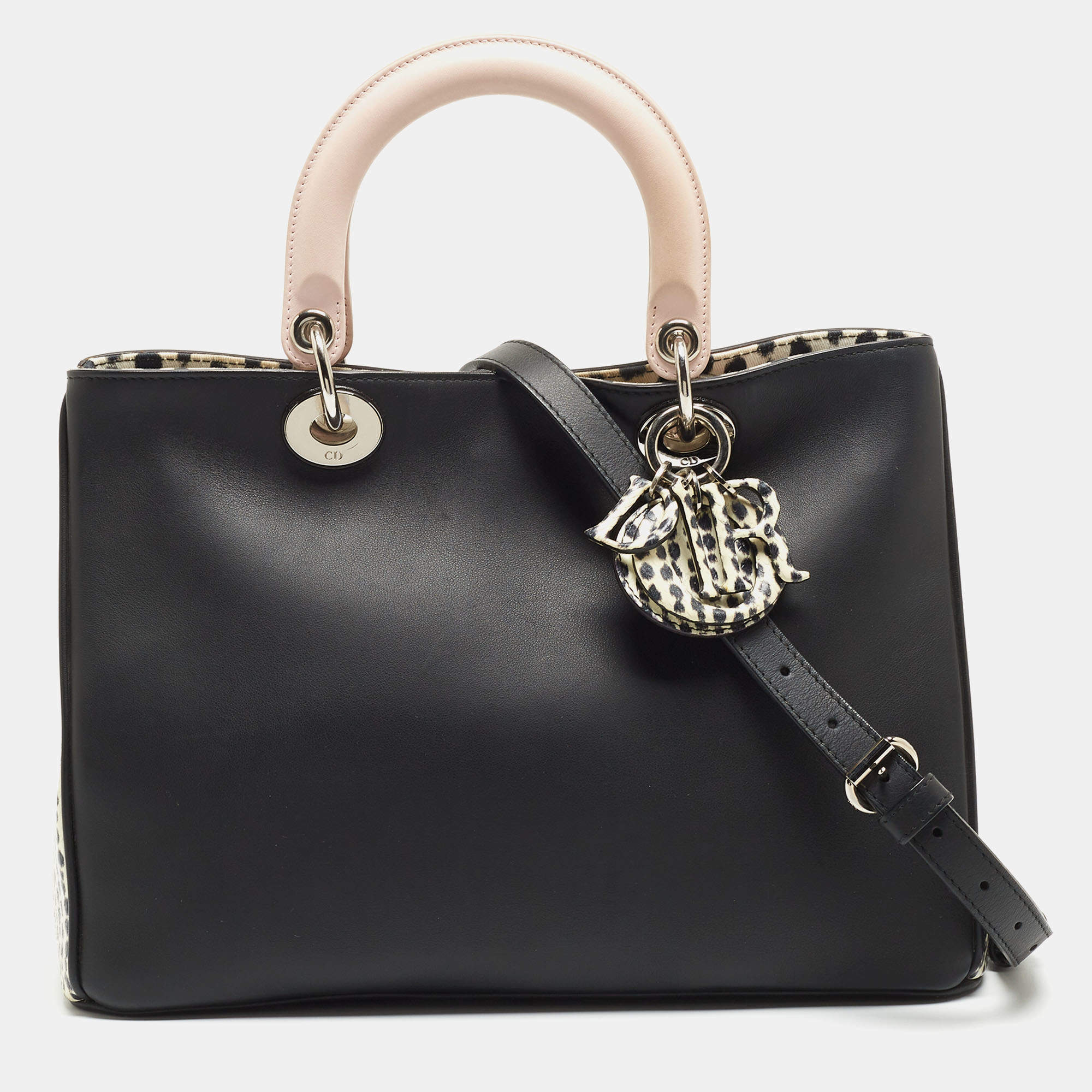 Pre Owned Dior Tri Color Leather and Snakeskin Medium Diorissimo Shopper Tote