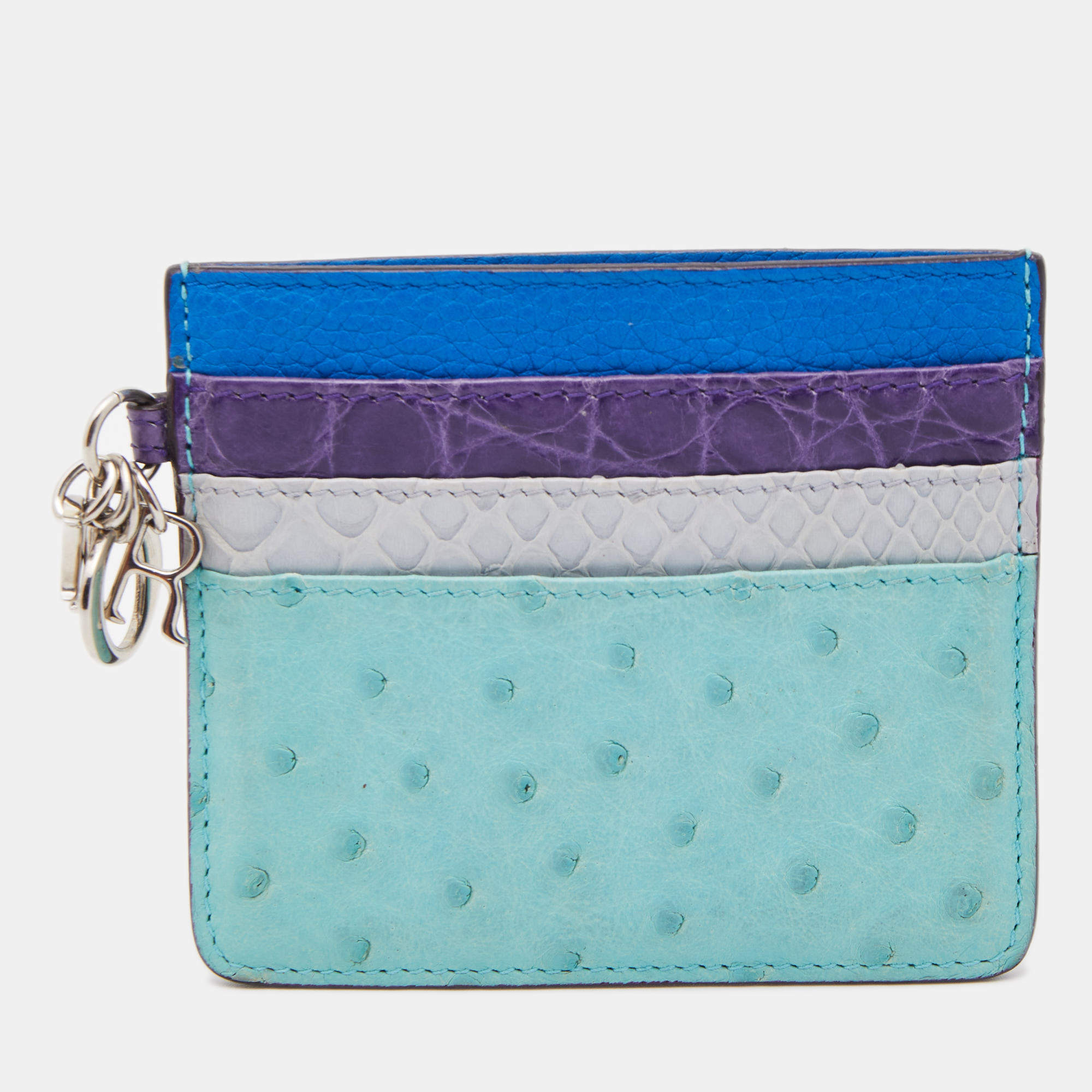 Pre Owned Dior Multicolor Mixed Exotic and Leather Lady Dior Card Holder