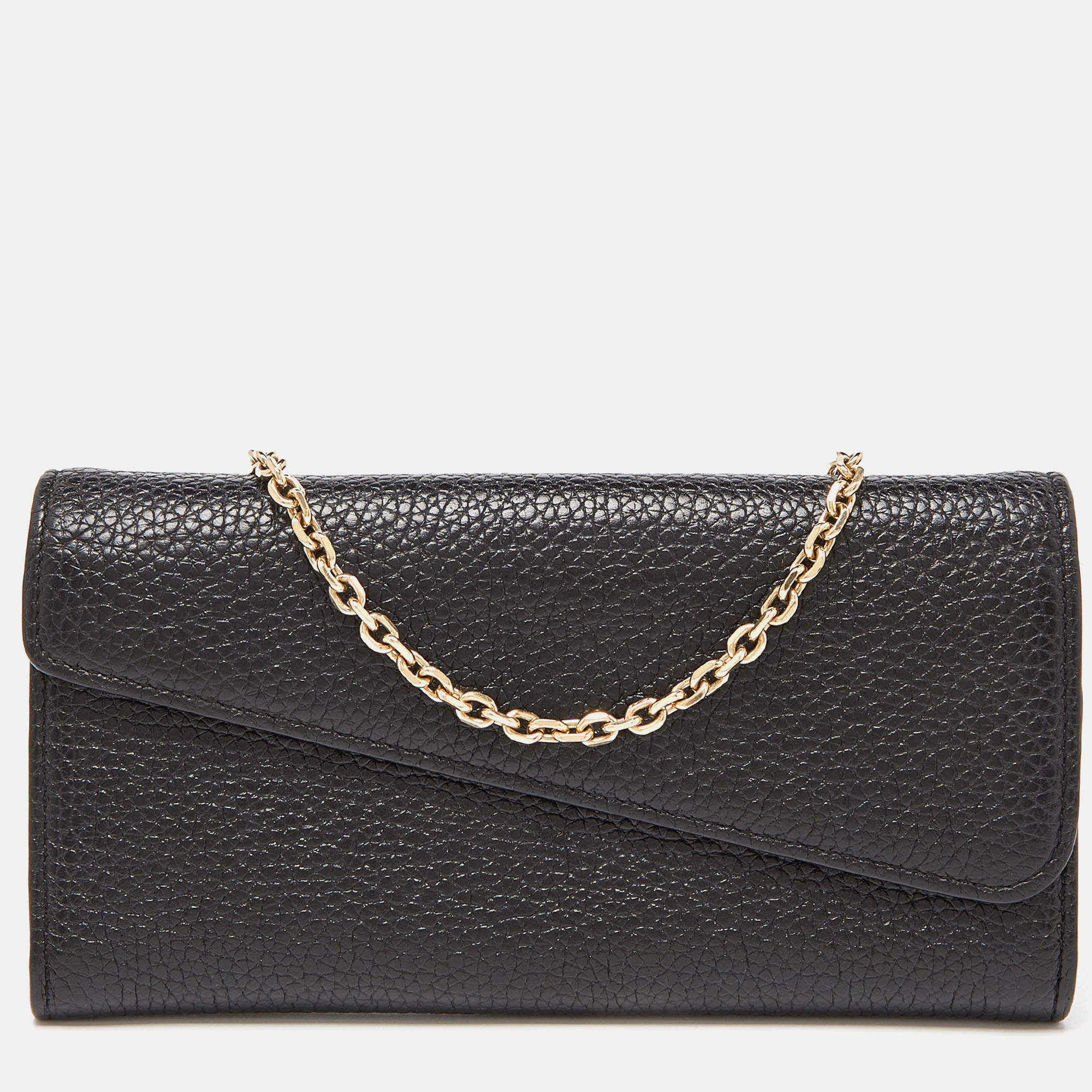 Pre Owned Dior Black/Pink Leather Diorissimo Rencontre Chain Wallet