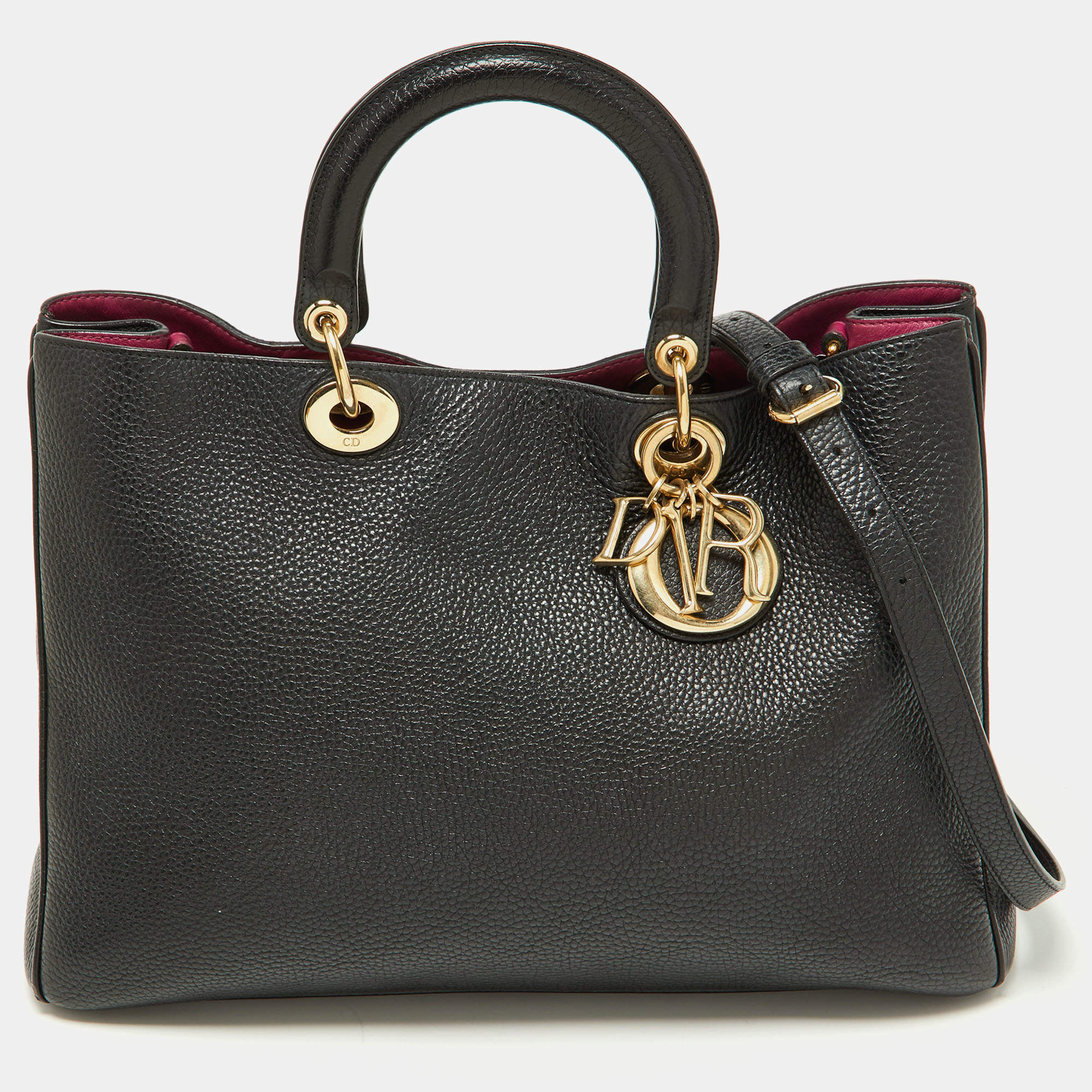 Pre Owned Dior Black Leather Large Diorissimo Shopper Tote