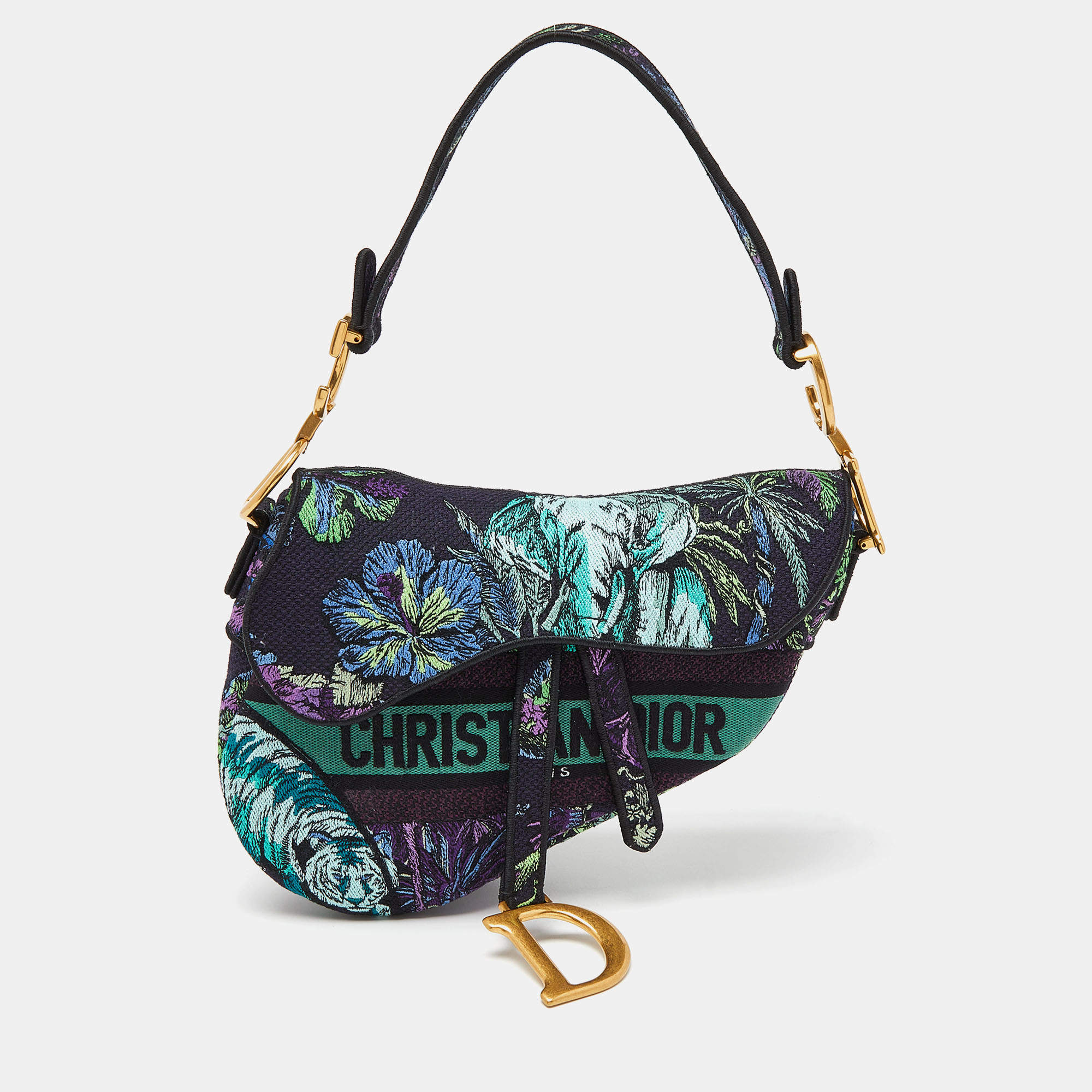 Pre Owned Dior Multicolor Floral Embroidered Canvas Saddle Bag