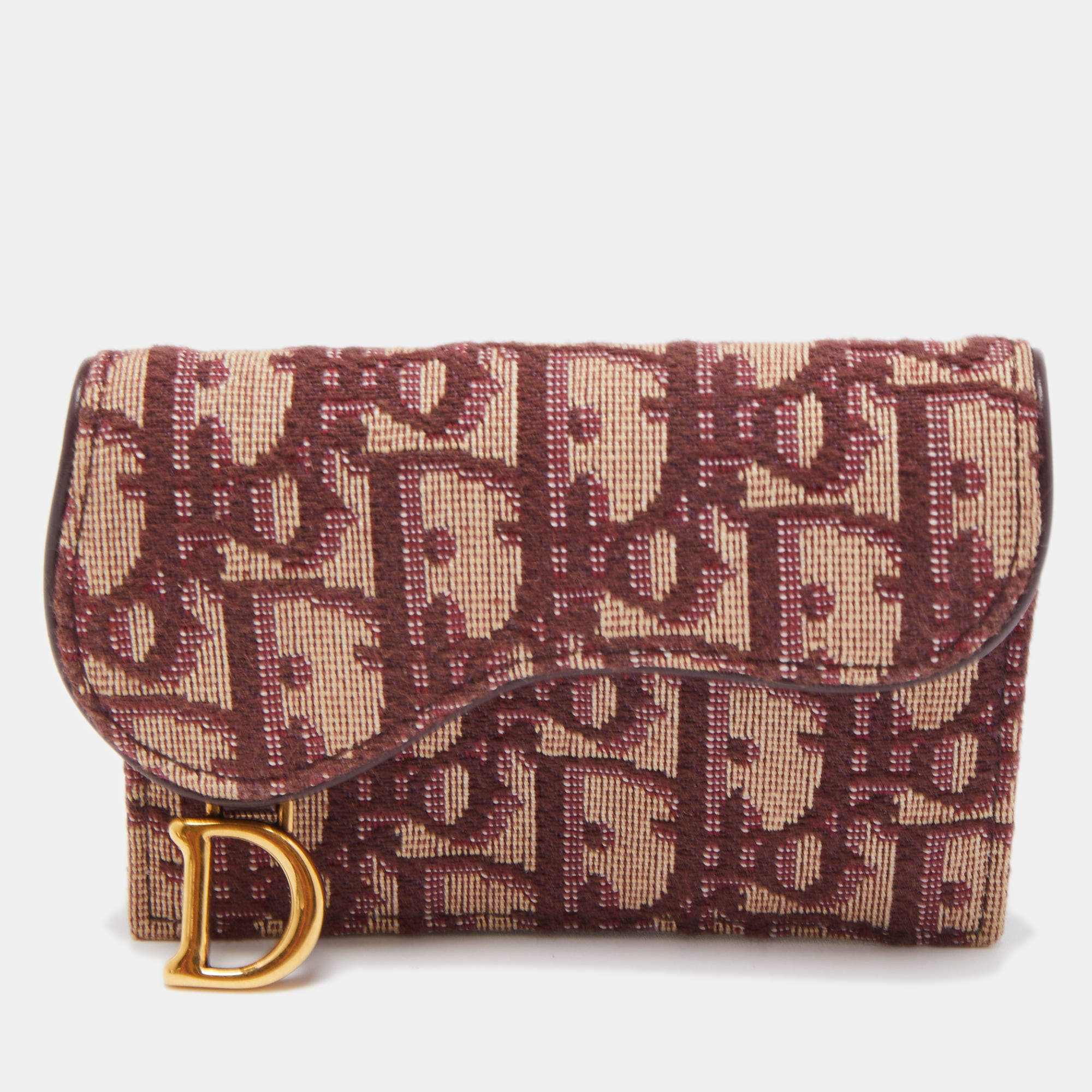 Dior Burgundy Oblique Canvas and Leather Saddle Card Holder