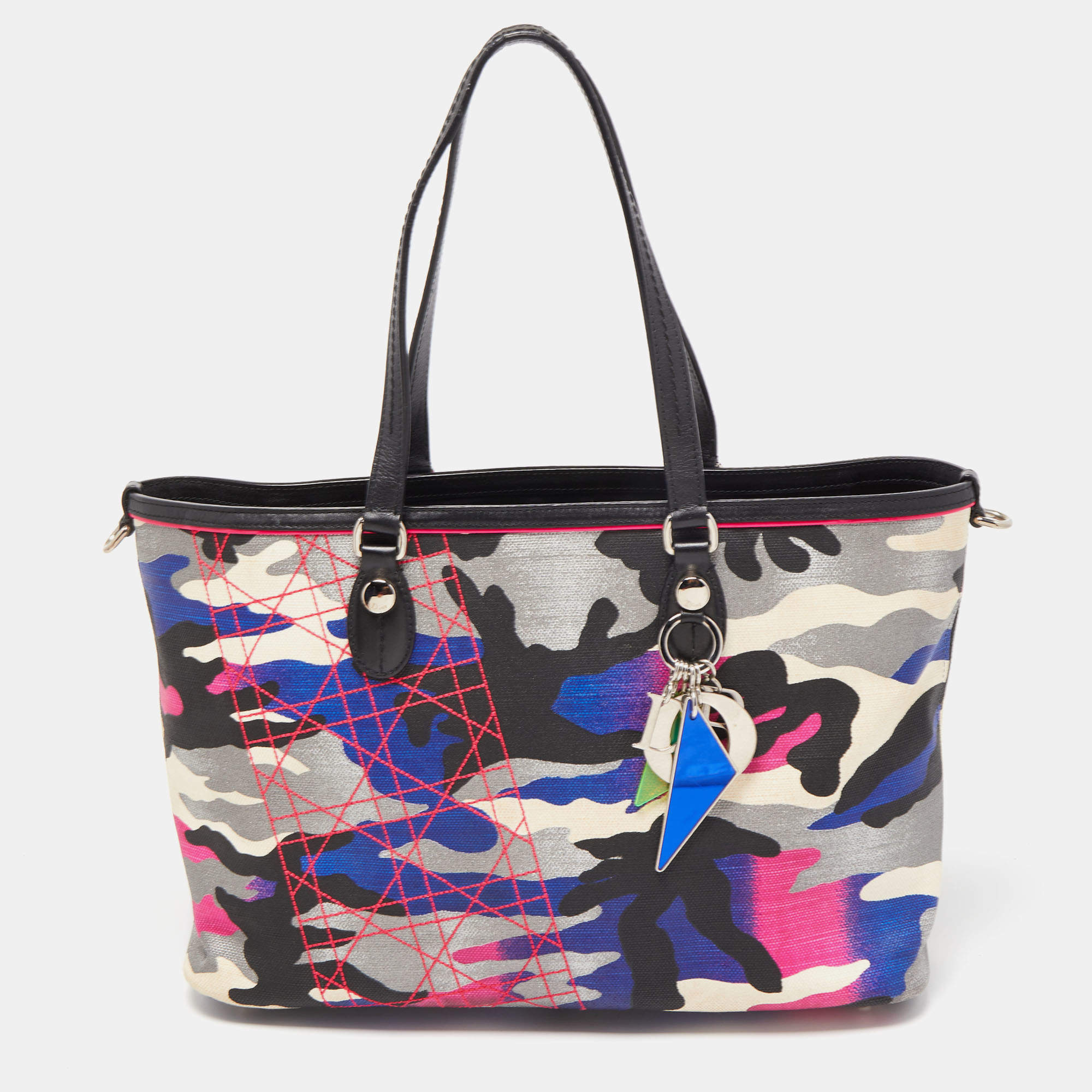 Pre Owned Dior Multicolor Camouflage Coated Canvas and Leather Anselm Reyle Tote 