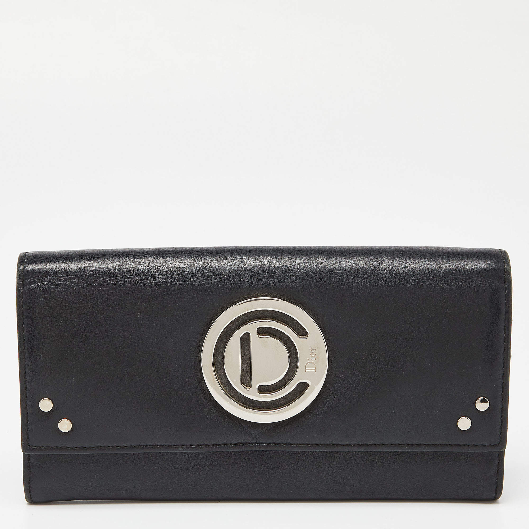 Pre Owned Dior Black Leather Flap Continental Wallet