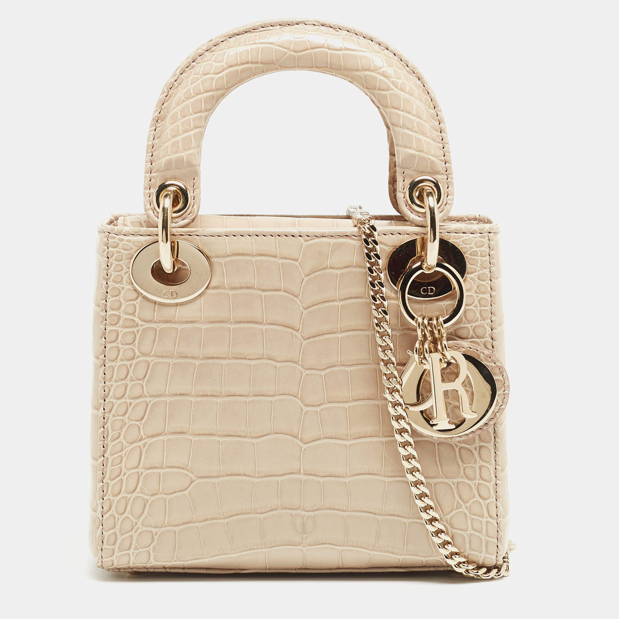 Pre Owned Dior Beige Alligator Mini Lady Dior Tote