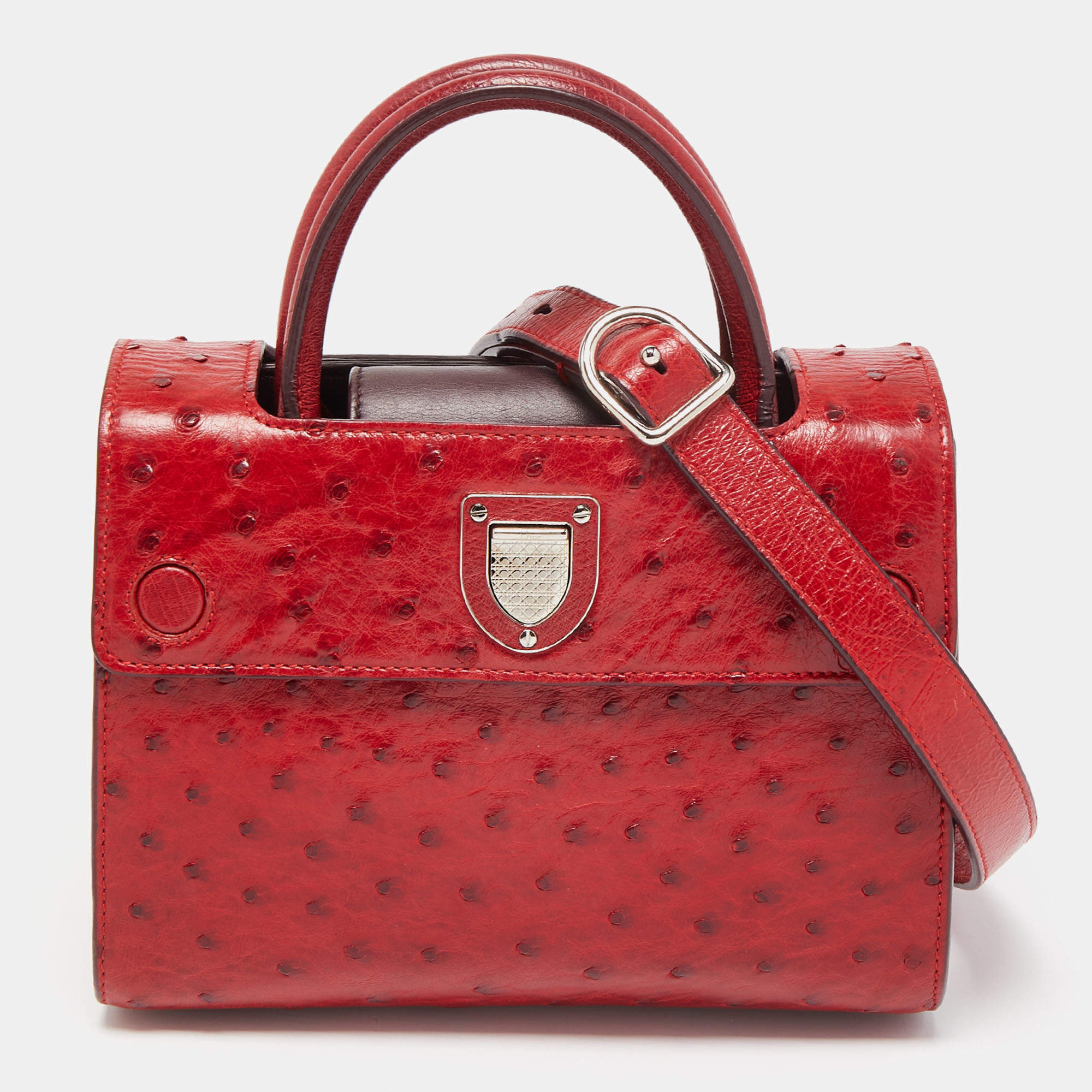 Pre Owned Dior Red Ostrich Small Diorever Tote