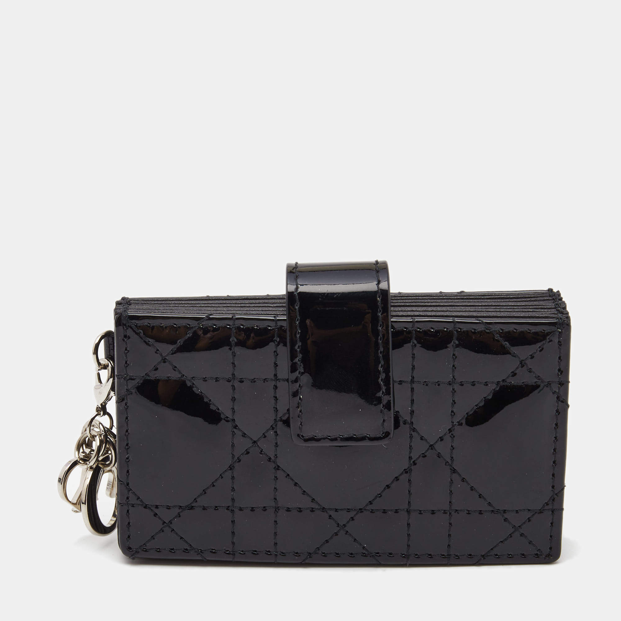 Pre Owned Dior Black Cannage Patent Leather Lady Dior 5 Gusset Card Holder