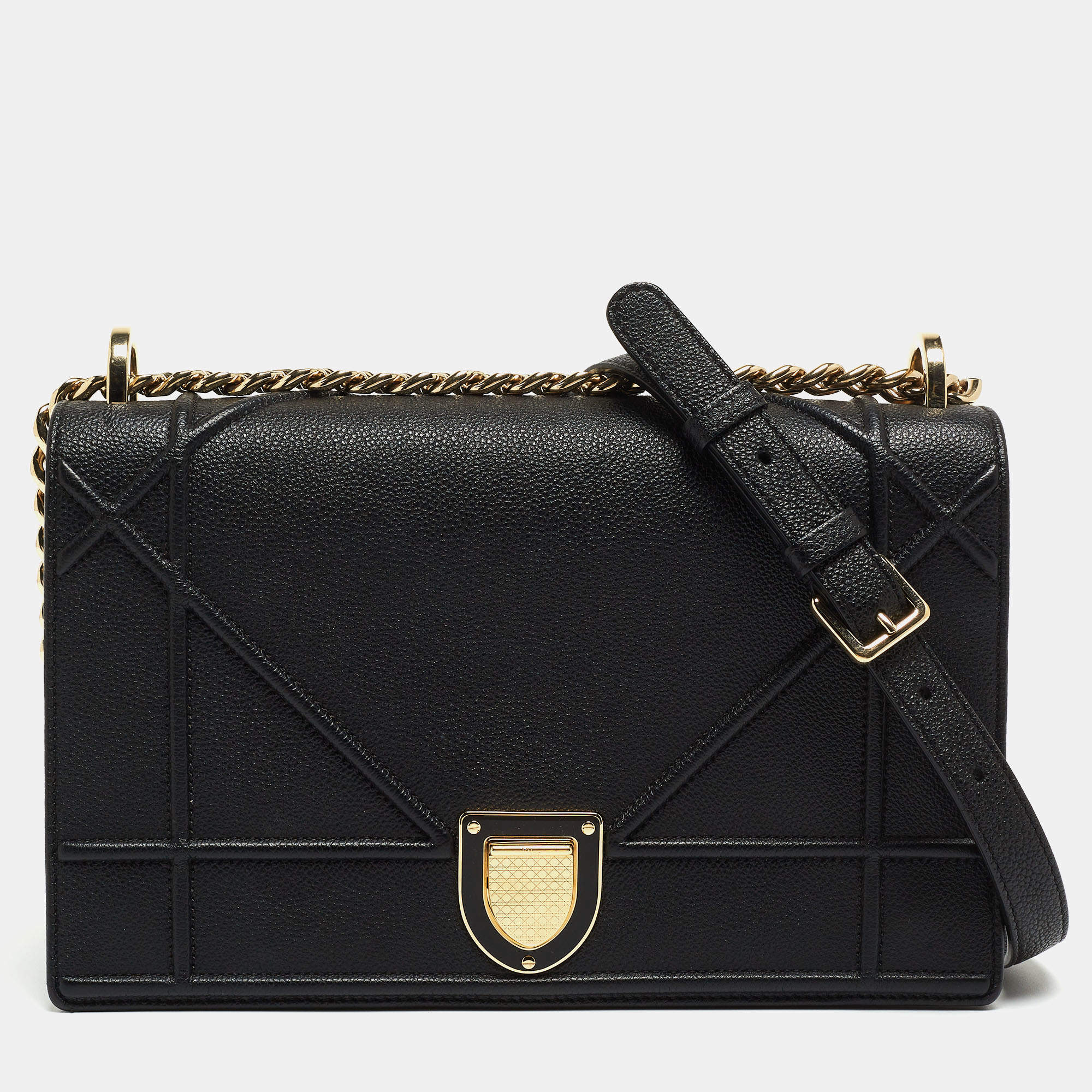 Pre Owned Dior Black Leather Medium Diorama Flap Shoulder Bag