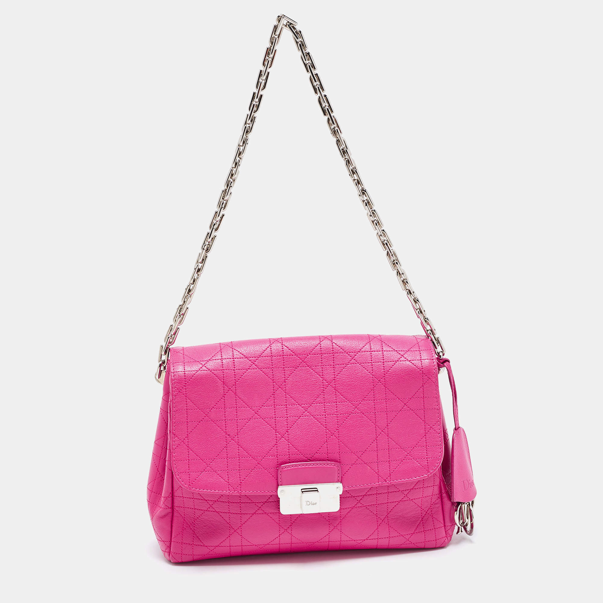 Pre Owned Dior Hot Pink Cannage Leather Small Diorling Shoulder Bag