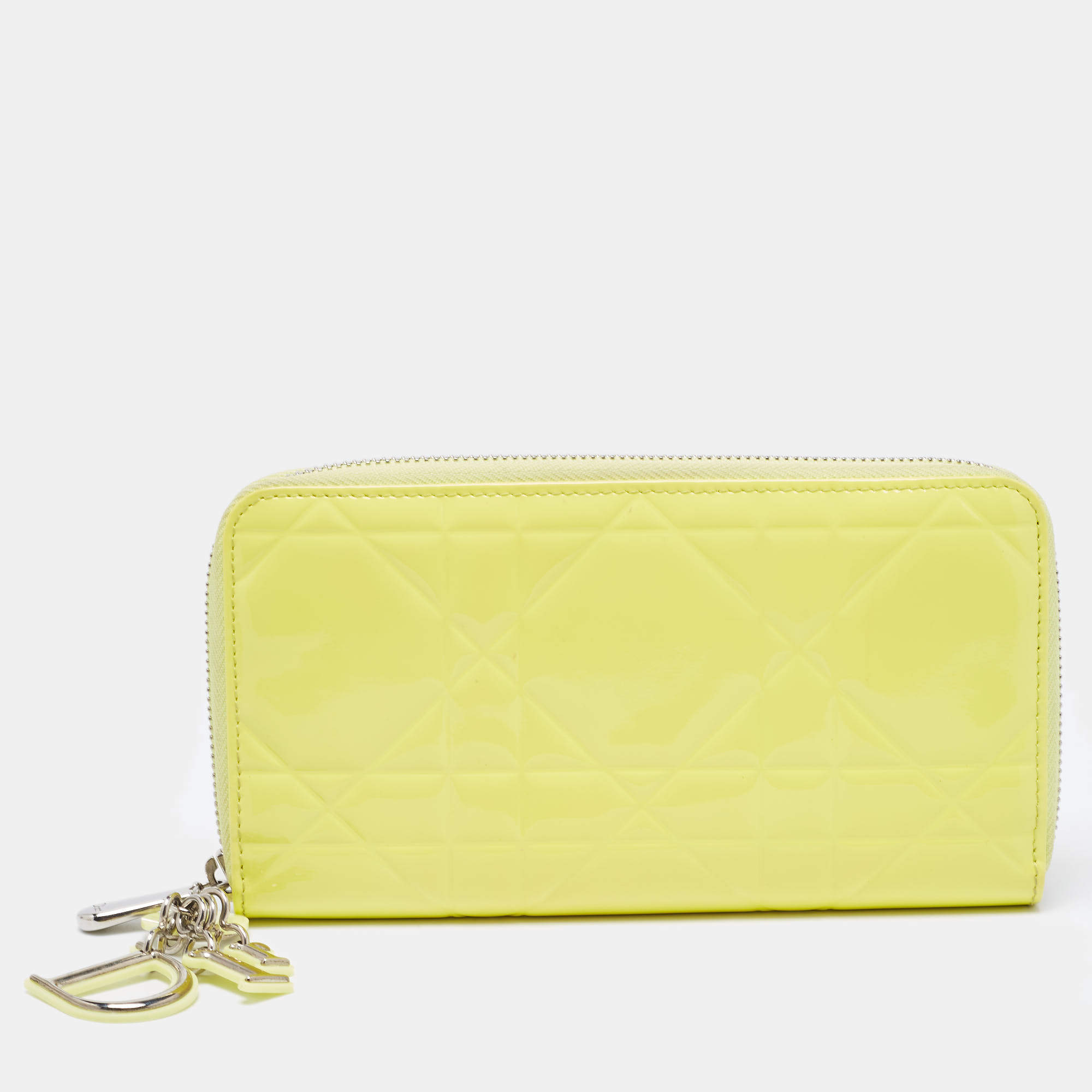 Pre Owned Dior Yellow Cannage Patent Leather Lady Dior Continental Wallet