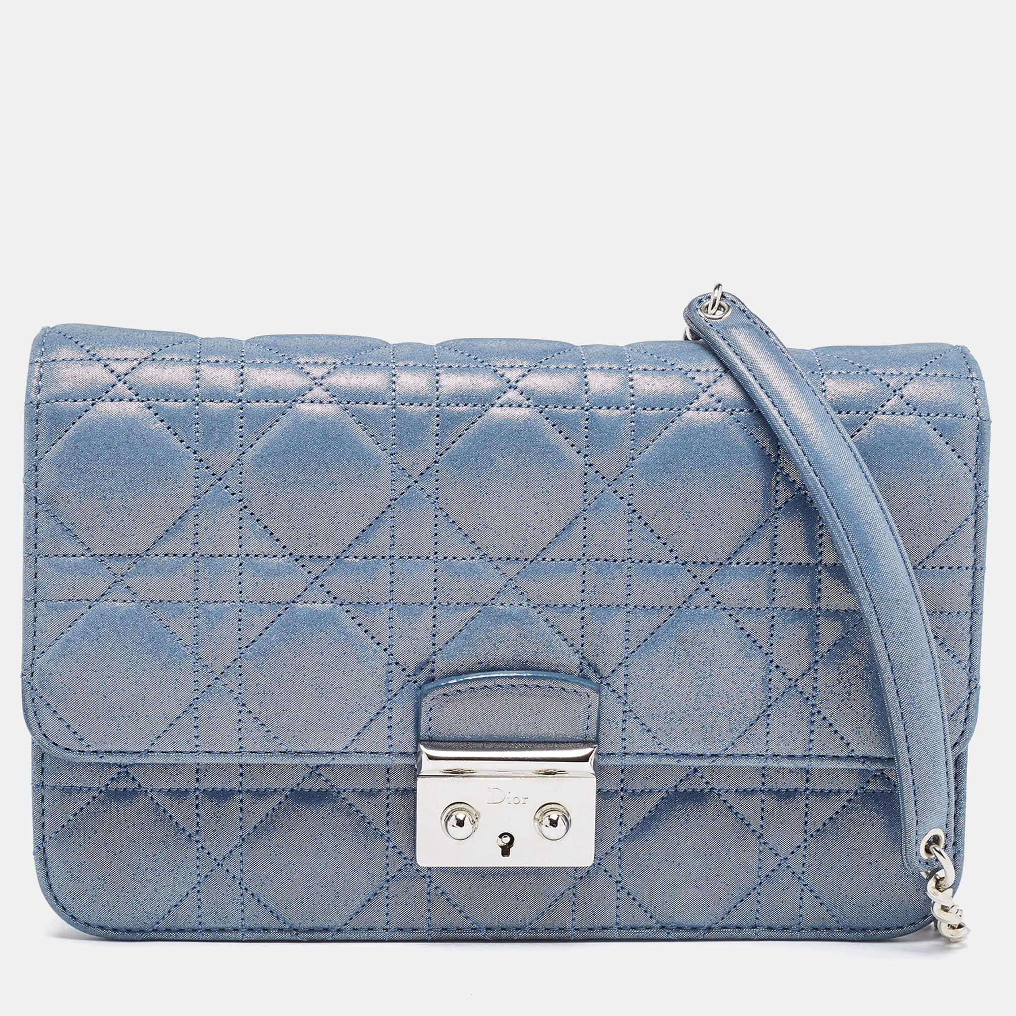 Pre Owned Dior Blue Cannage Quilted Leather Miss Dior Promenade Chain Clutch