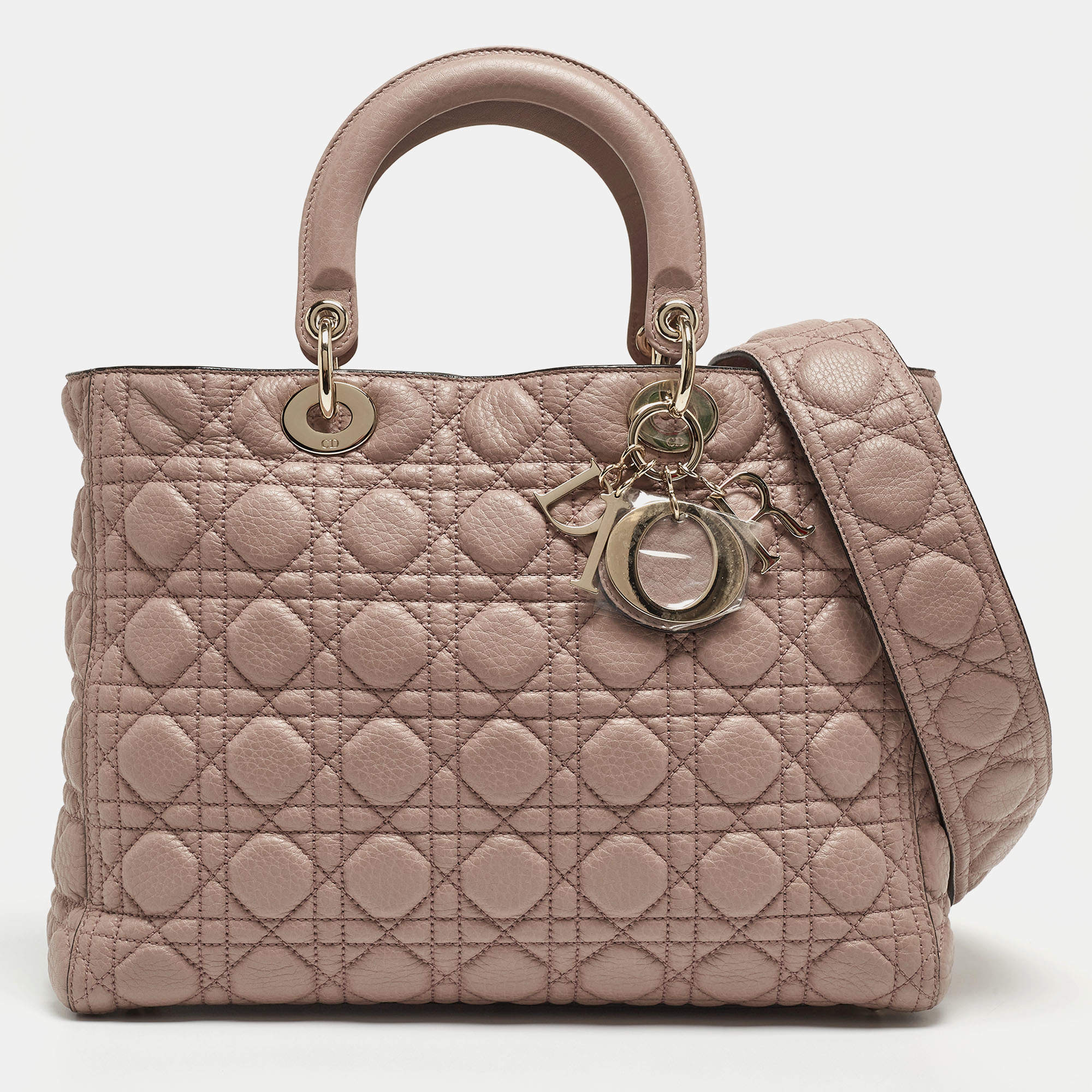 Pre Owned Dior Old Rose Cannage Leather Supple Lady Dior Tote