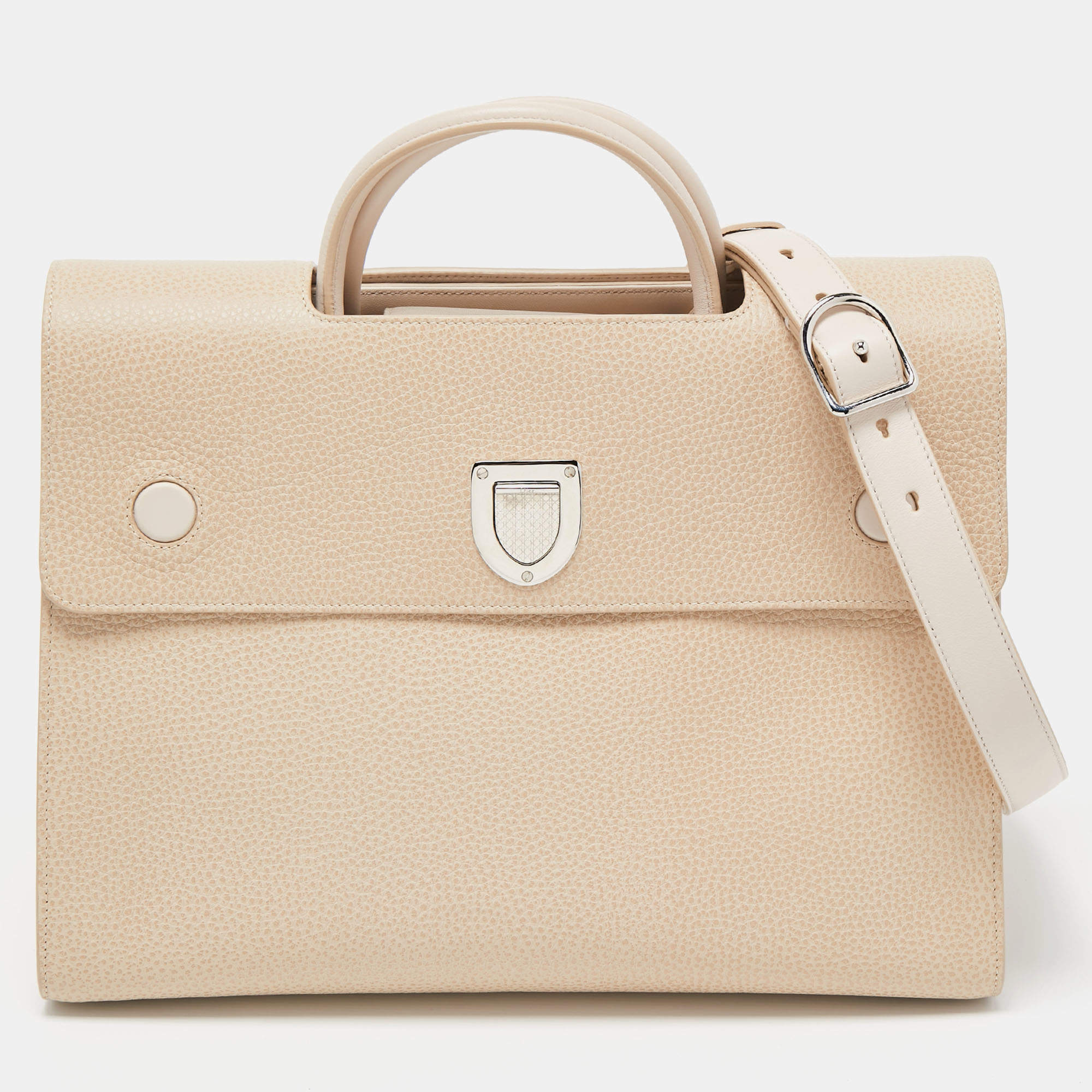 Pre Owned Dior Two Tone Beige Leather Large Diorever Top Handle Bag