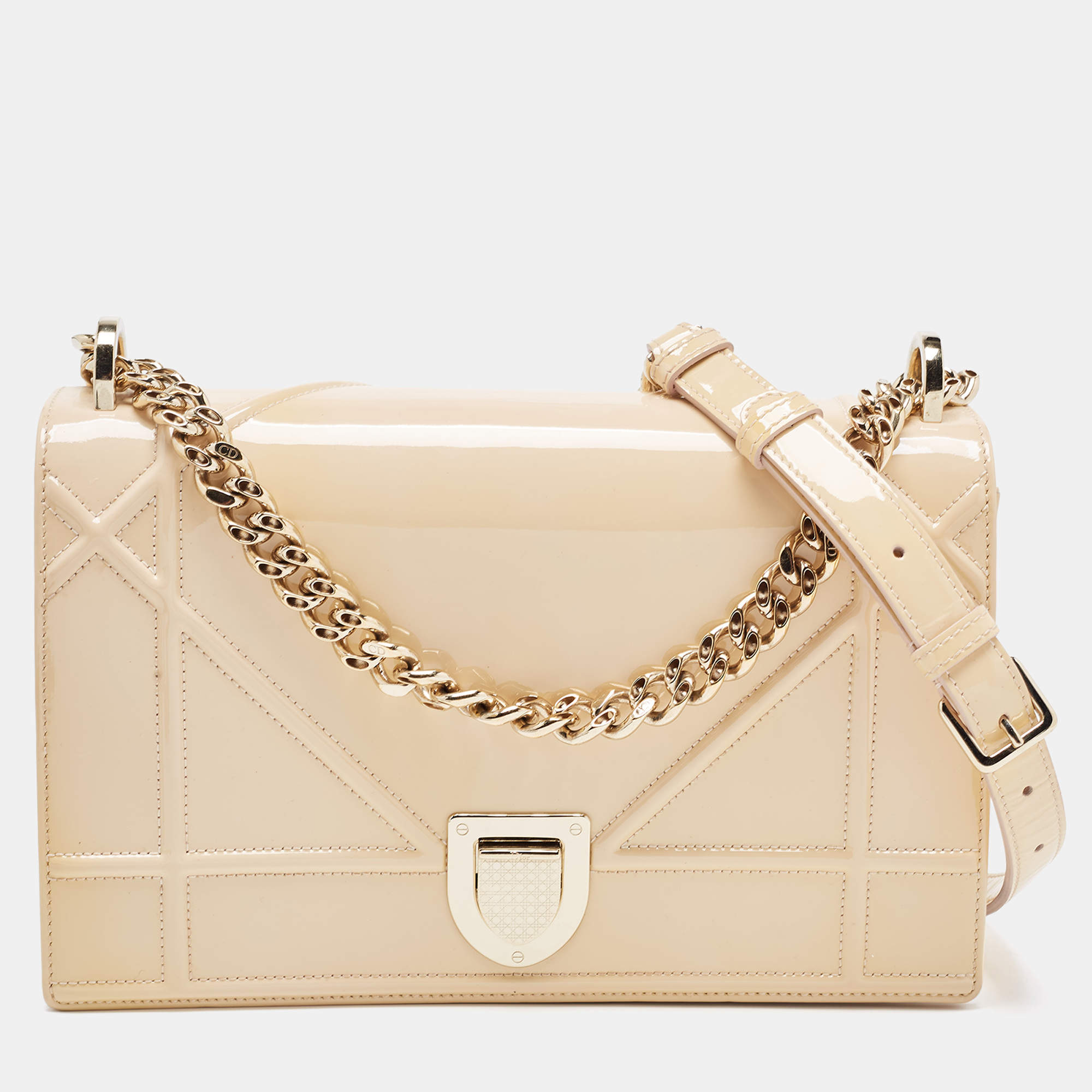 Dior Beige Patent Leather Medium Diorama Shoulder Bag