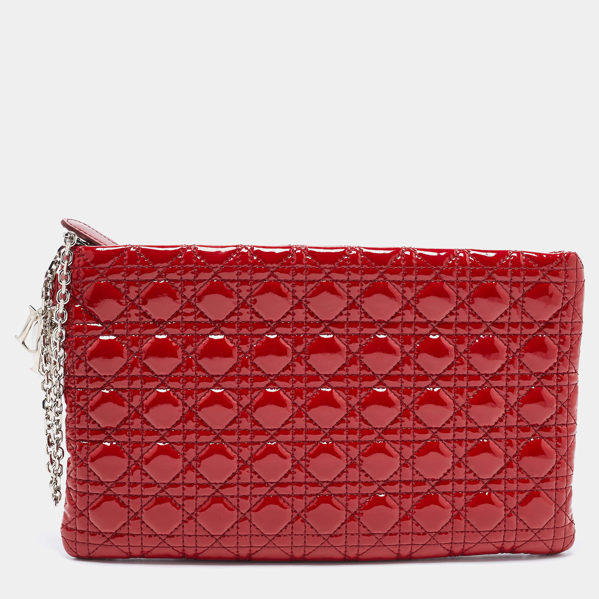 Pre Owned Dior Red Cannage Patent Leather Panarea Clutch