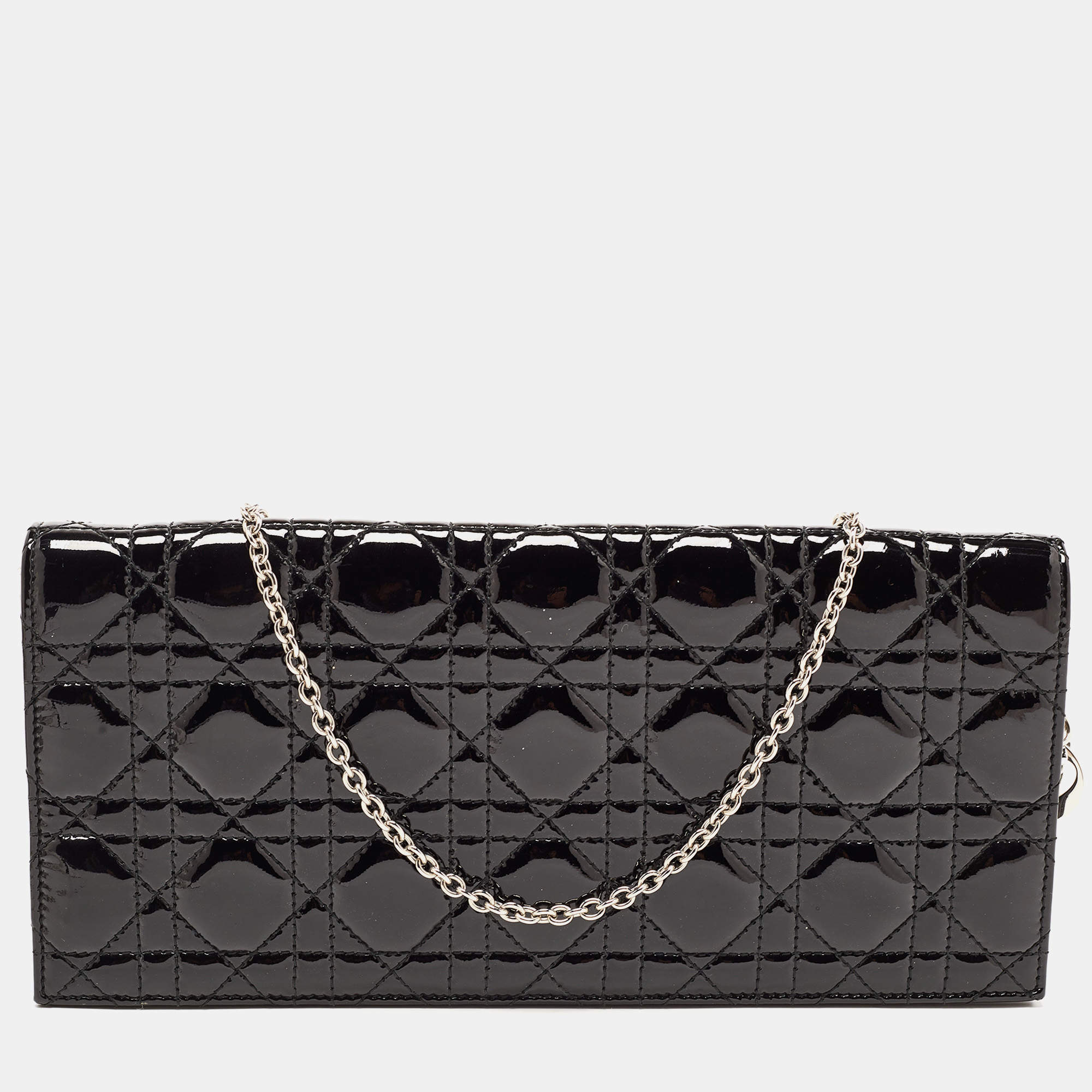 Pre Owned Dior Black Cannage Patent Leather Lady Dior Chain Clutch