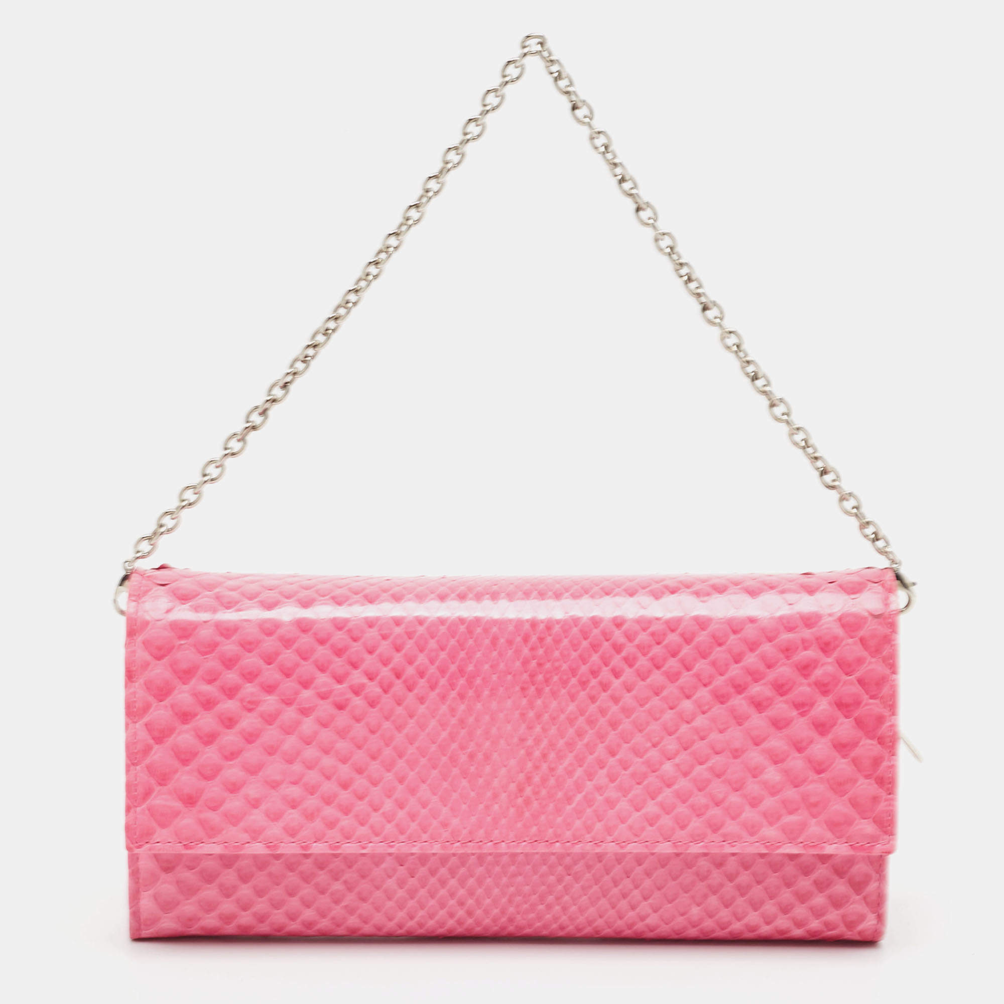 Pre Owned Dior Pink Python Rendezvous Wallet on Chain