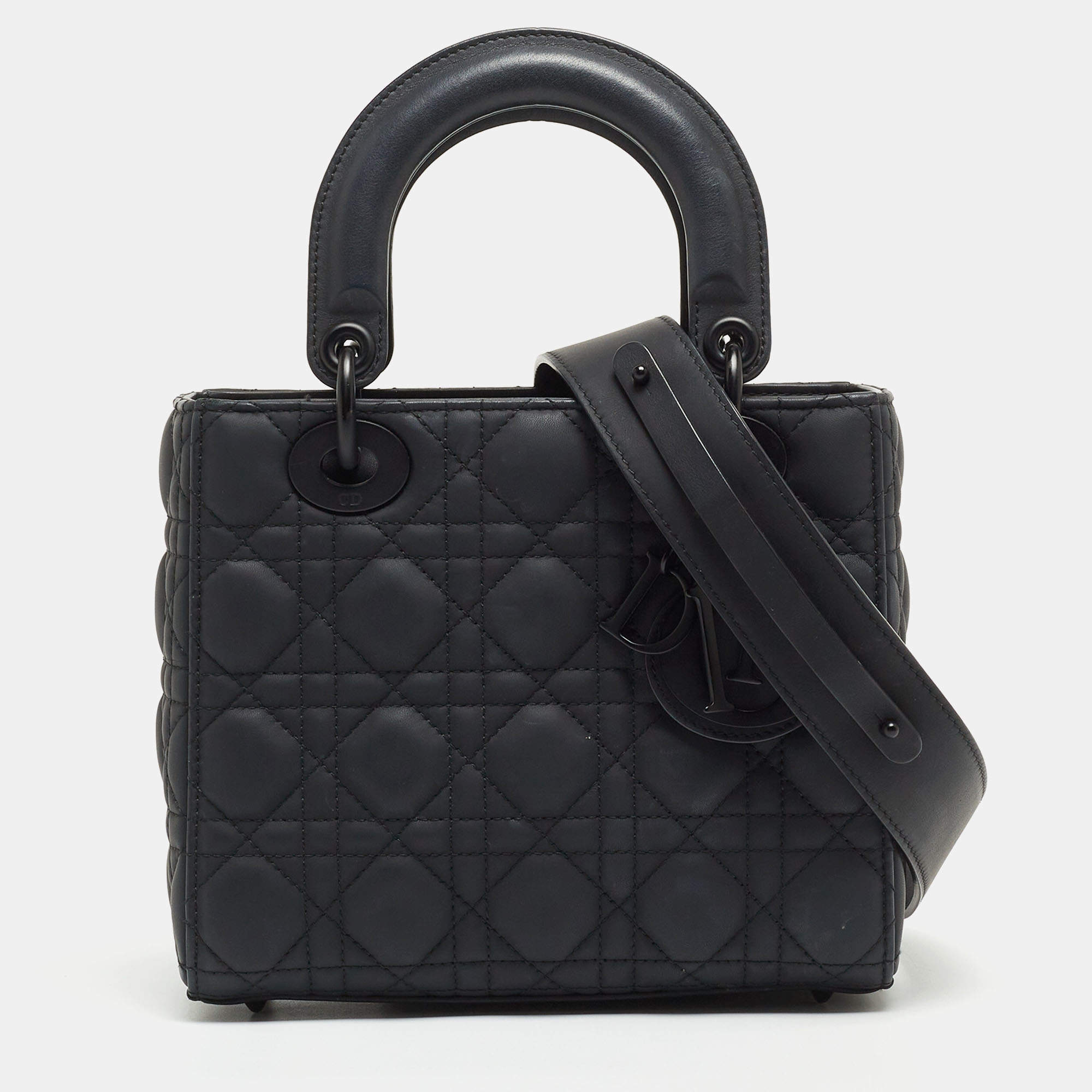 Pre Owned Dior Matte Black Cannage Leather Small Lady Dior My ABCDior Tote