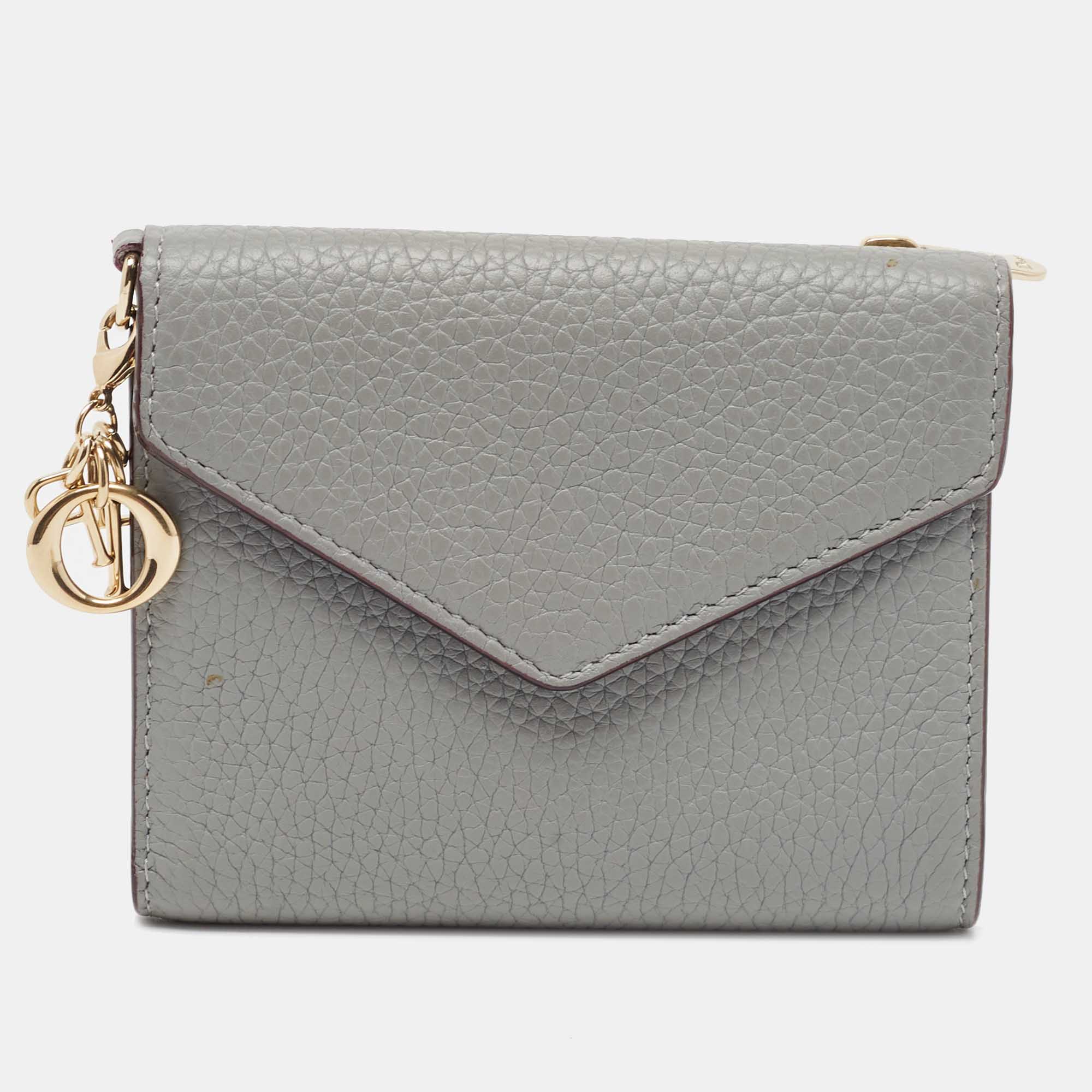 Pre Owned Dior Grey Leather Trifold Wallet