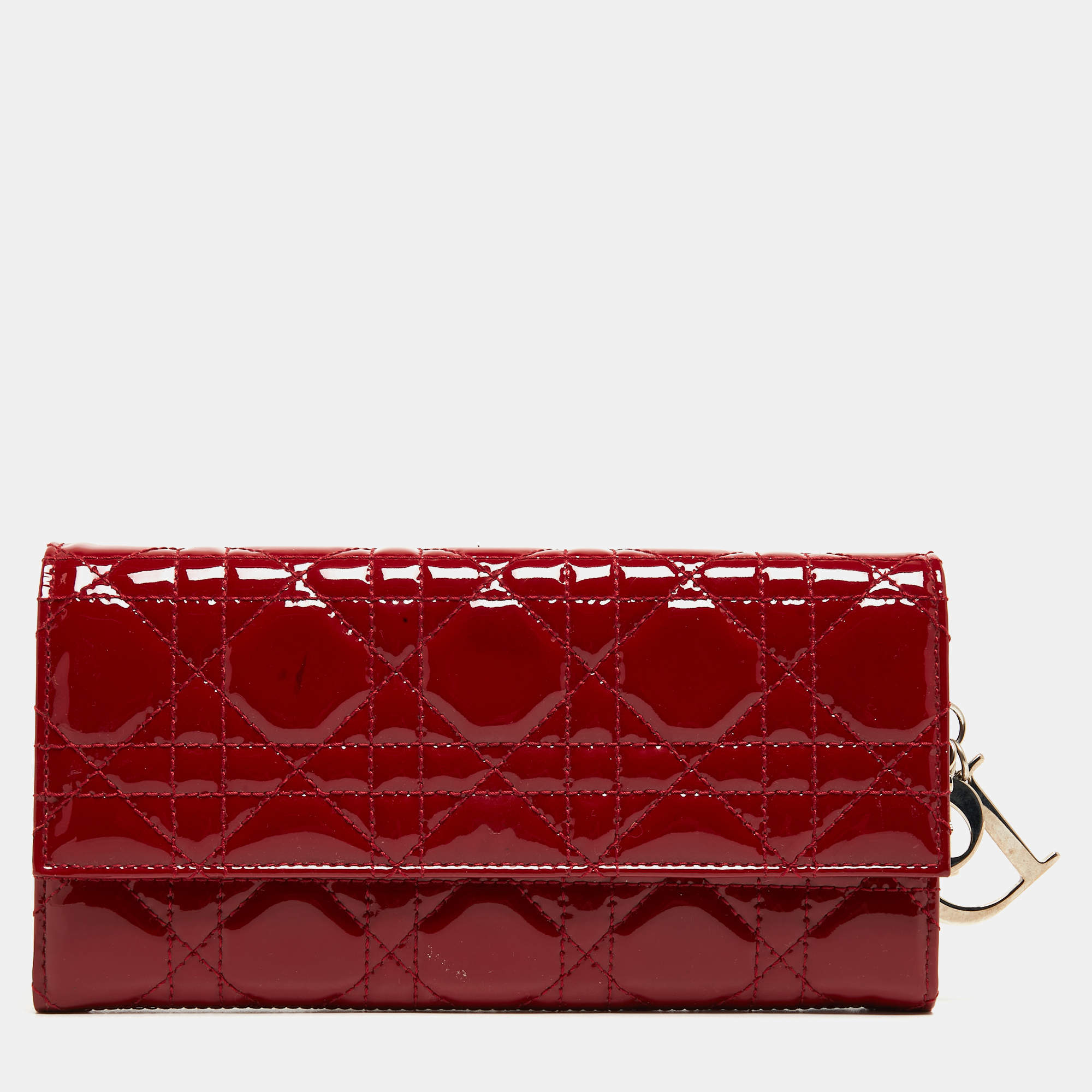 Dior Red Cannage Patent Leather Lady Dior Flap Wallet 