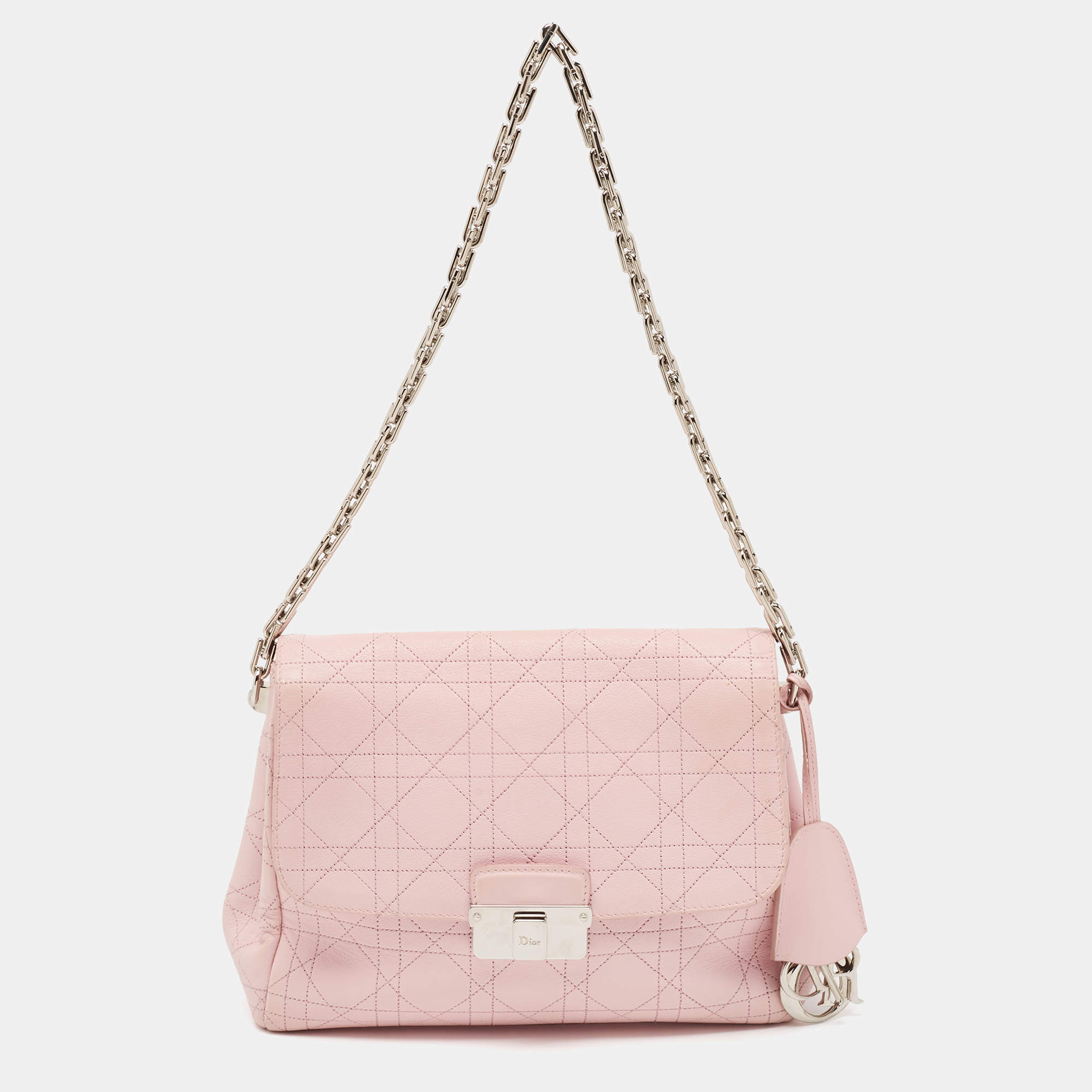 Pre Owned Dior Light Pink Cannage Leather Small Diorling Shoulder Bag