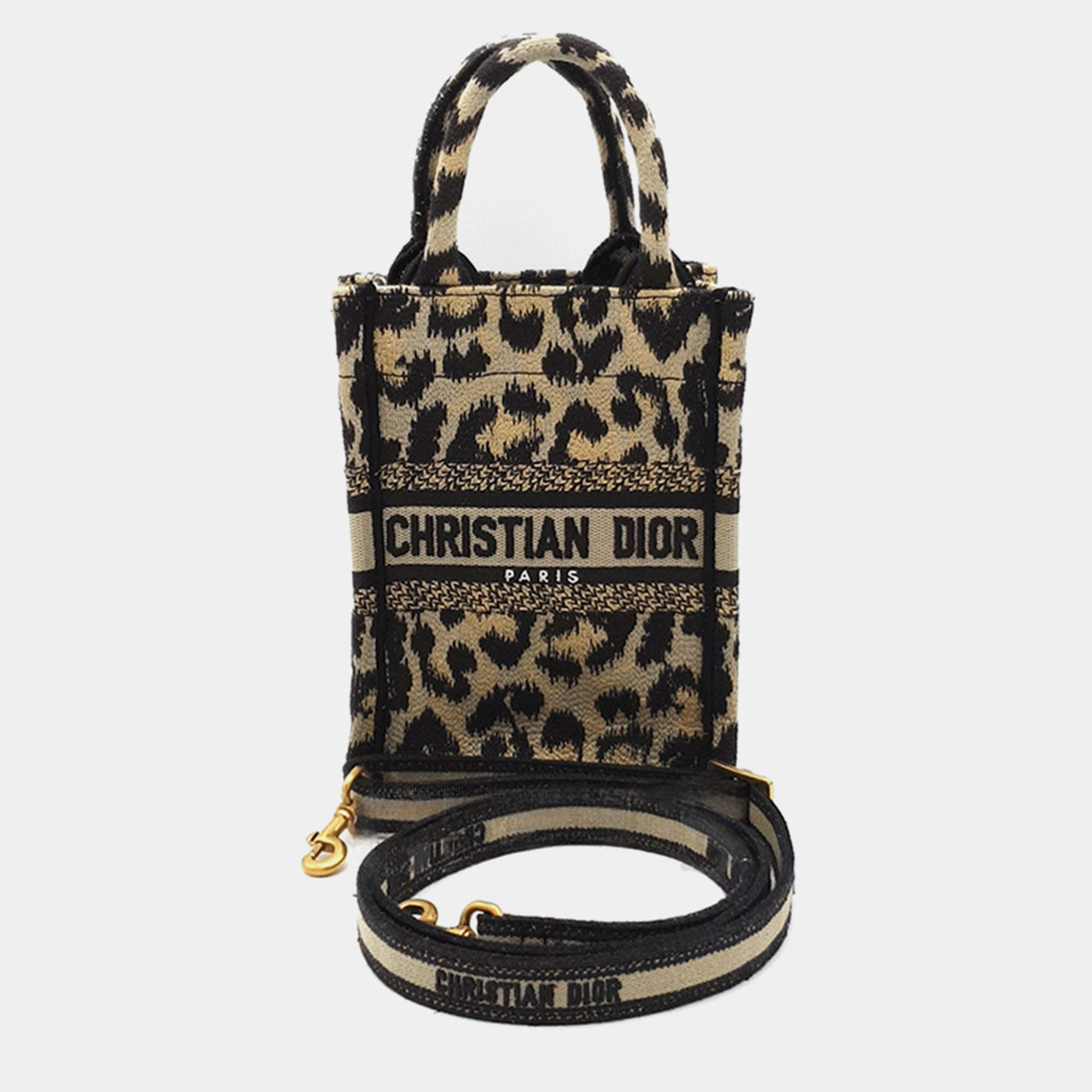 Christian Dior Beige Embroidery Canvas Mini Book Tote Phone Bag