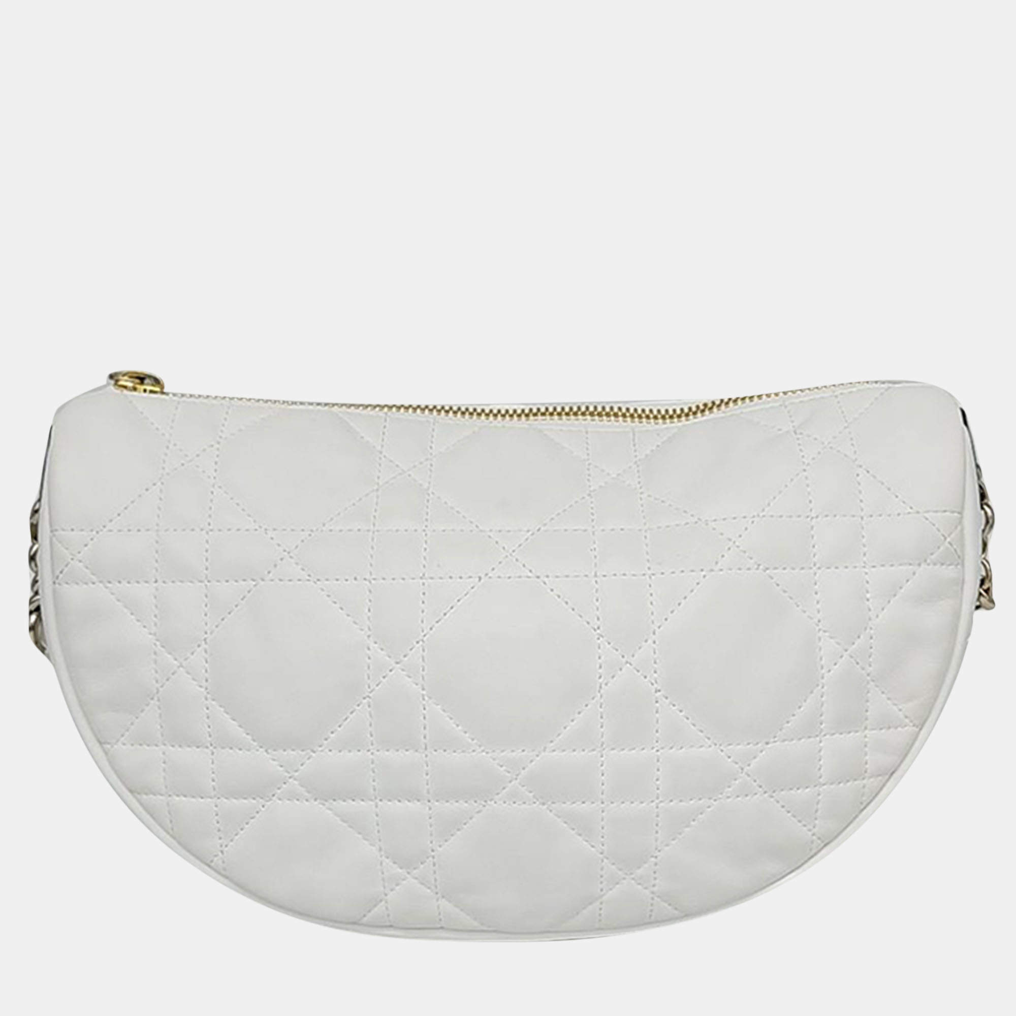 Christian Dior White/Black Cannage Leather Medium Vibe Hobo