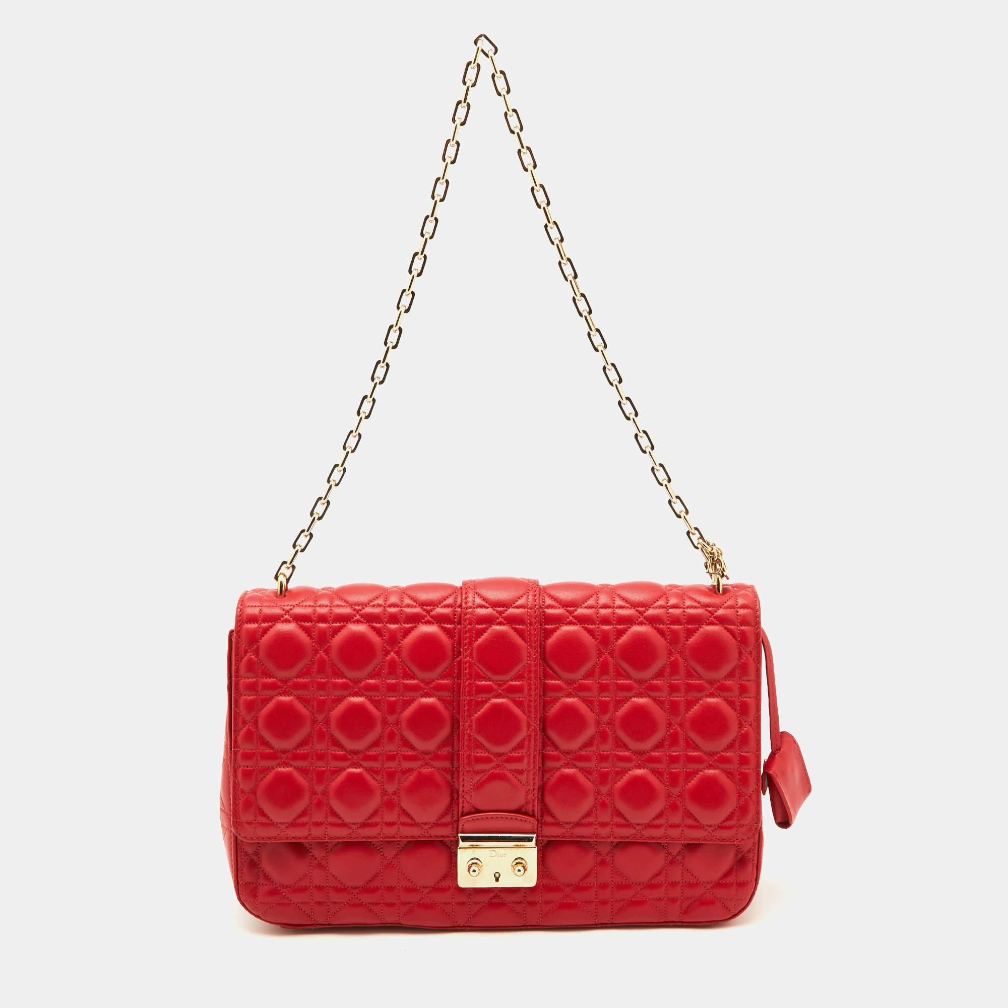 Pre Owned Dior Red Cannage Leather Large Miss Dior Shoulder Bag