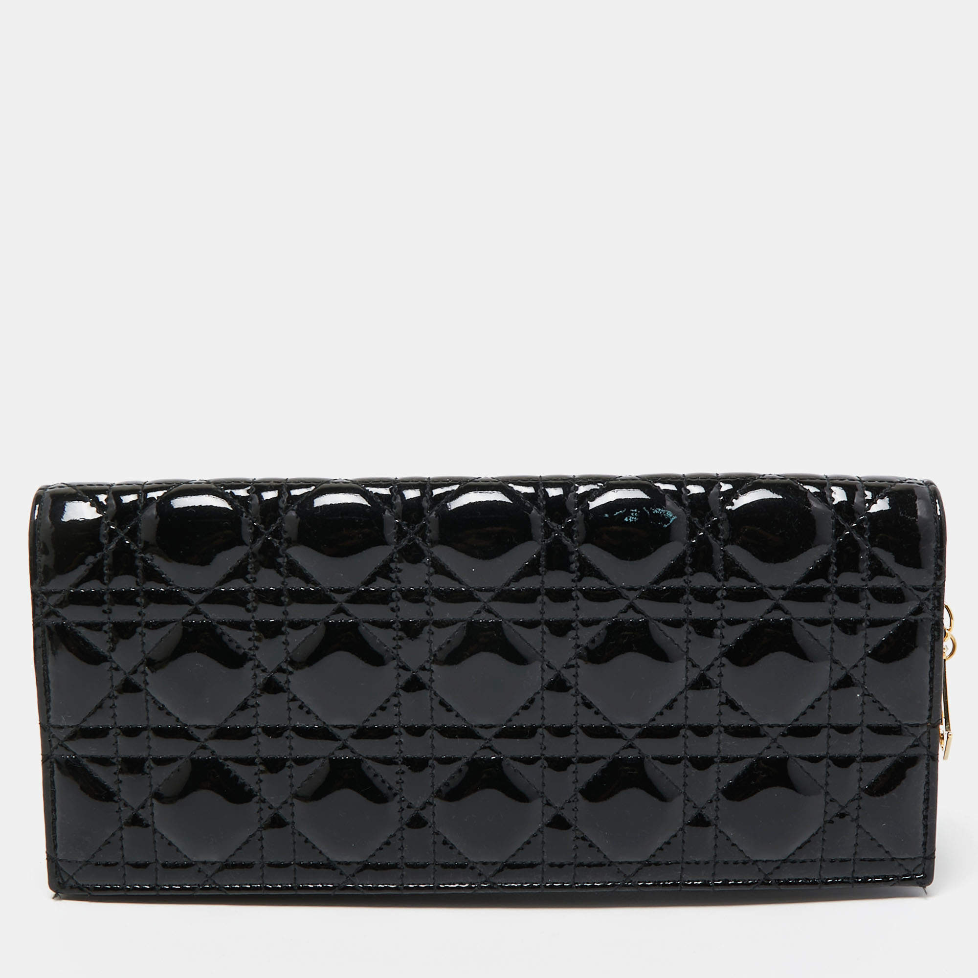 Pre Owned Dior Black Cannage Patent Leather Lady Dior Long Chain Clutch
