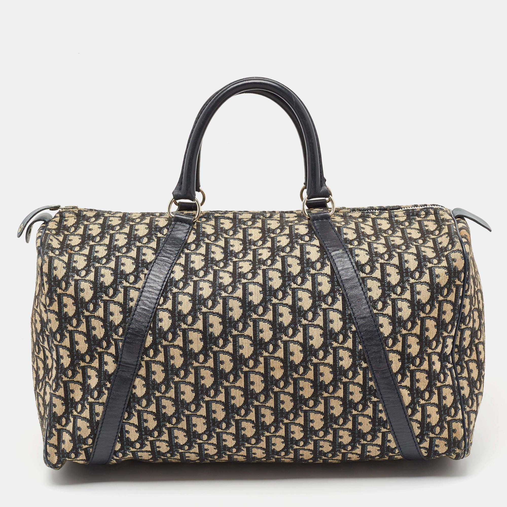 Christian Dior Blue Oblique Canvas Vintage Boston Bag