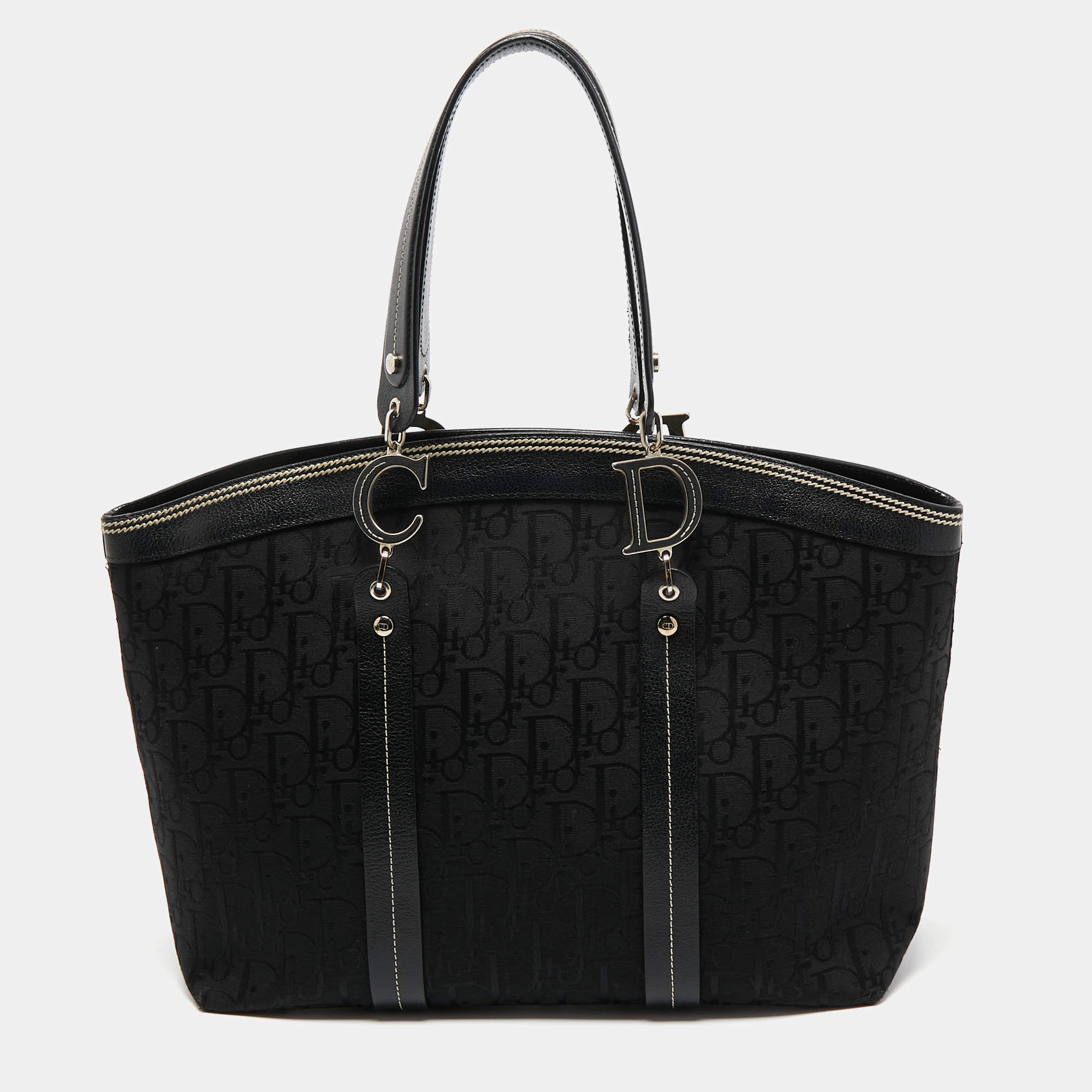Pre Owned Dior Black Oblique Canvas Trotter Tote Bag