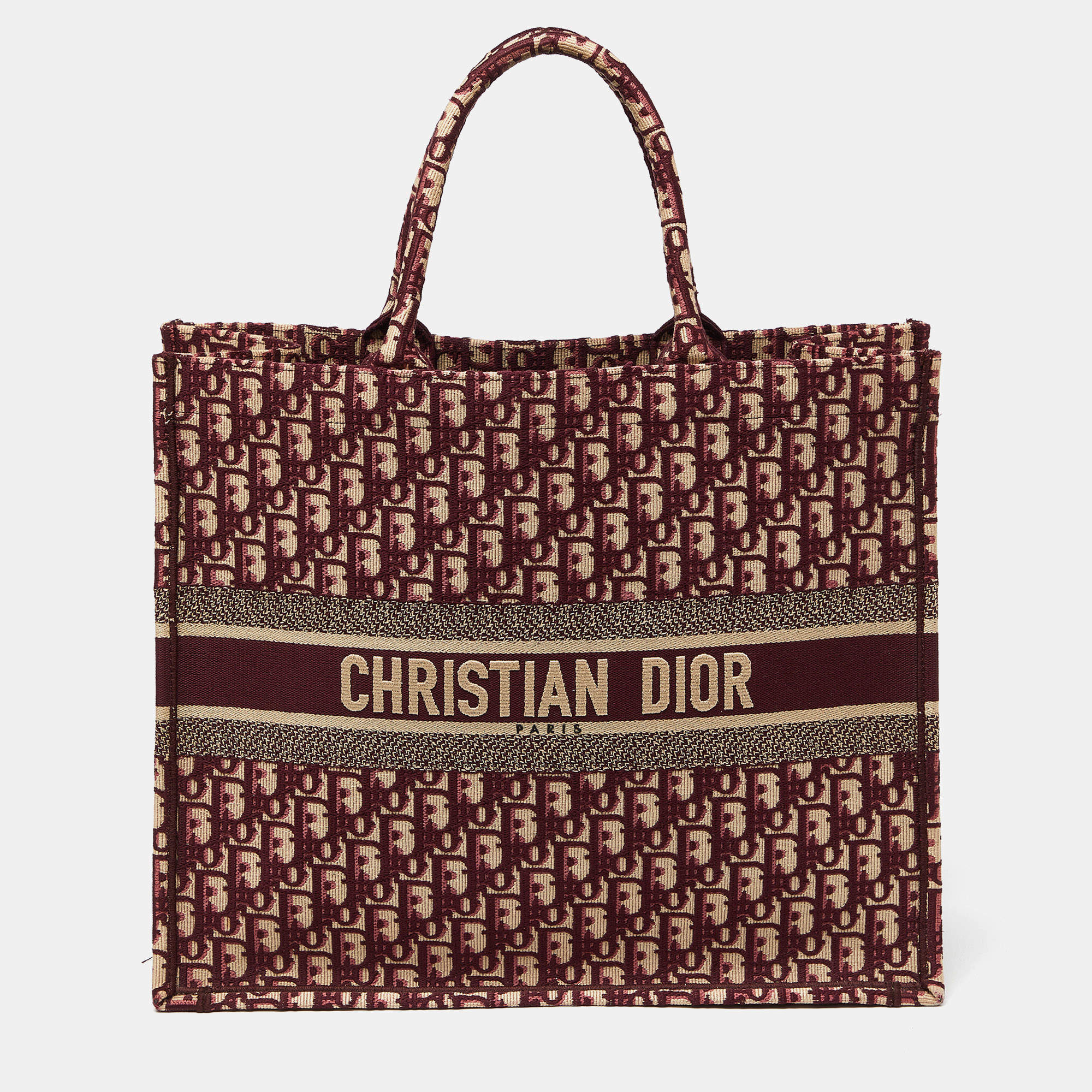 Dior Burgundy Oblique Embroidered Canvas Large Book Tote