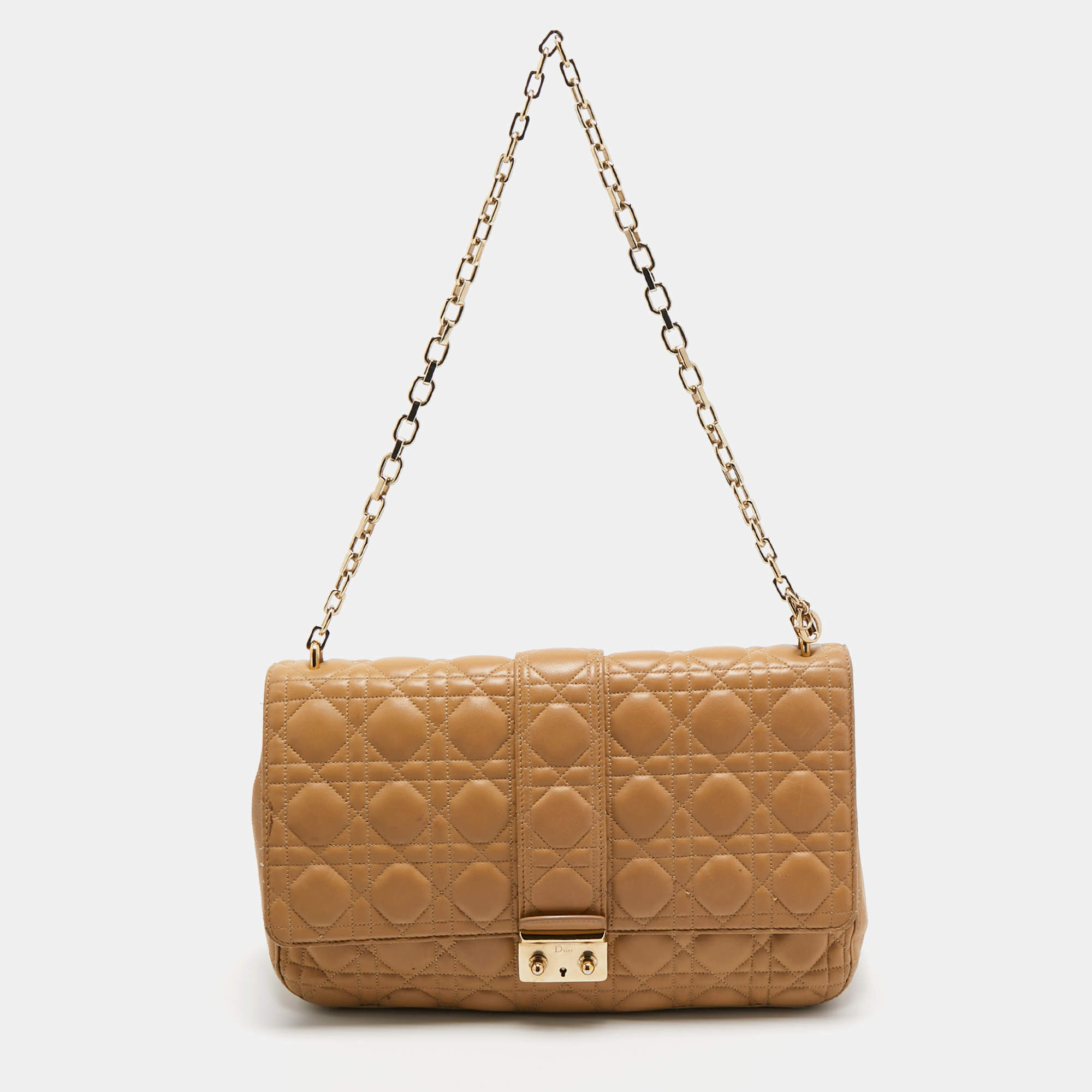Pre Owned Dior Beige Cannage Leather Large Miss Dior Shoulder Bag