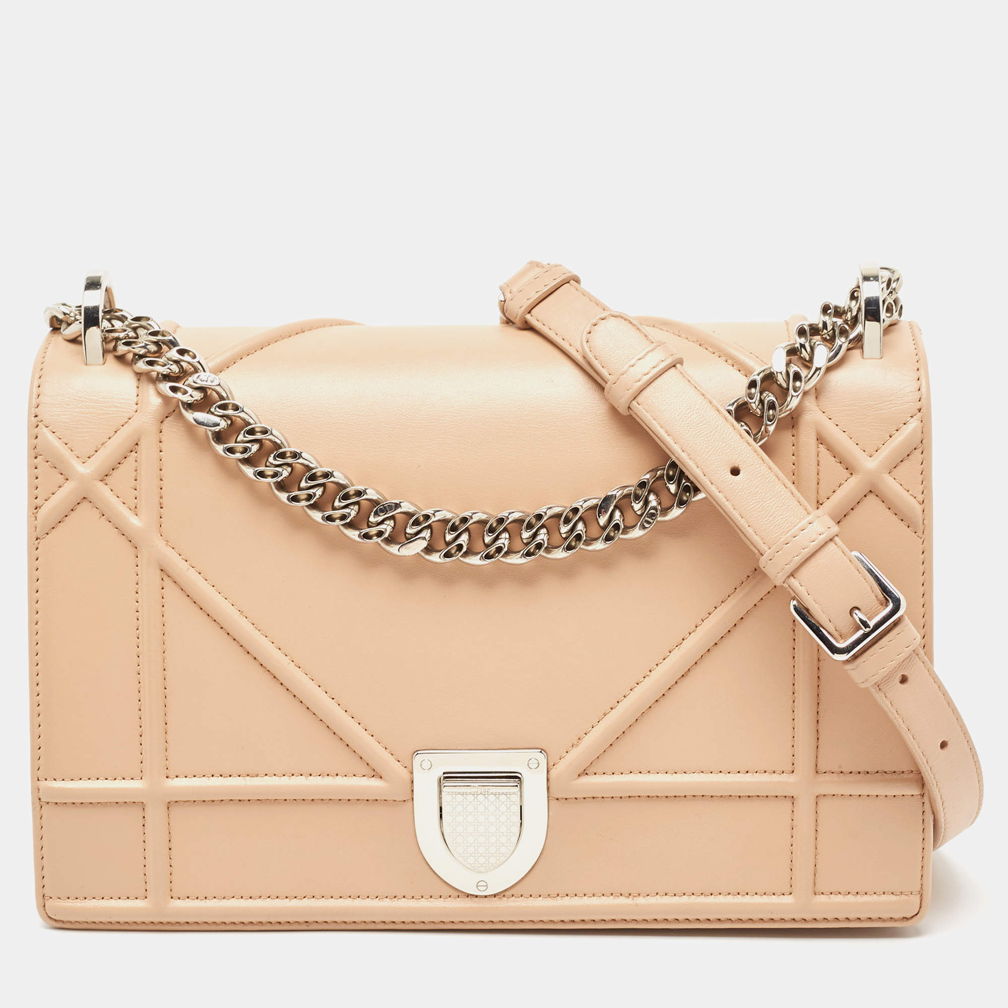 Pre Owned Dior Beige Leather Medium Diorama Flap Shoulder Bag