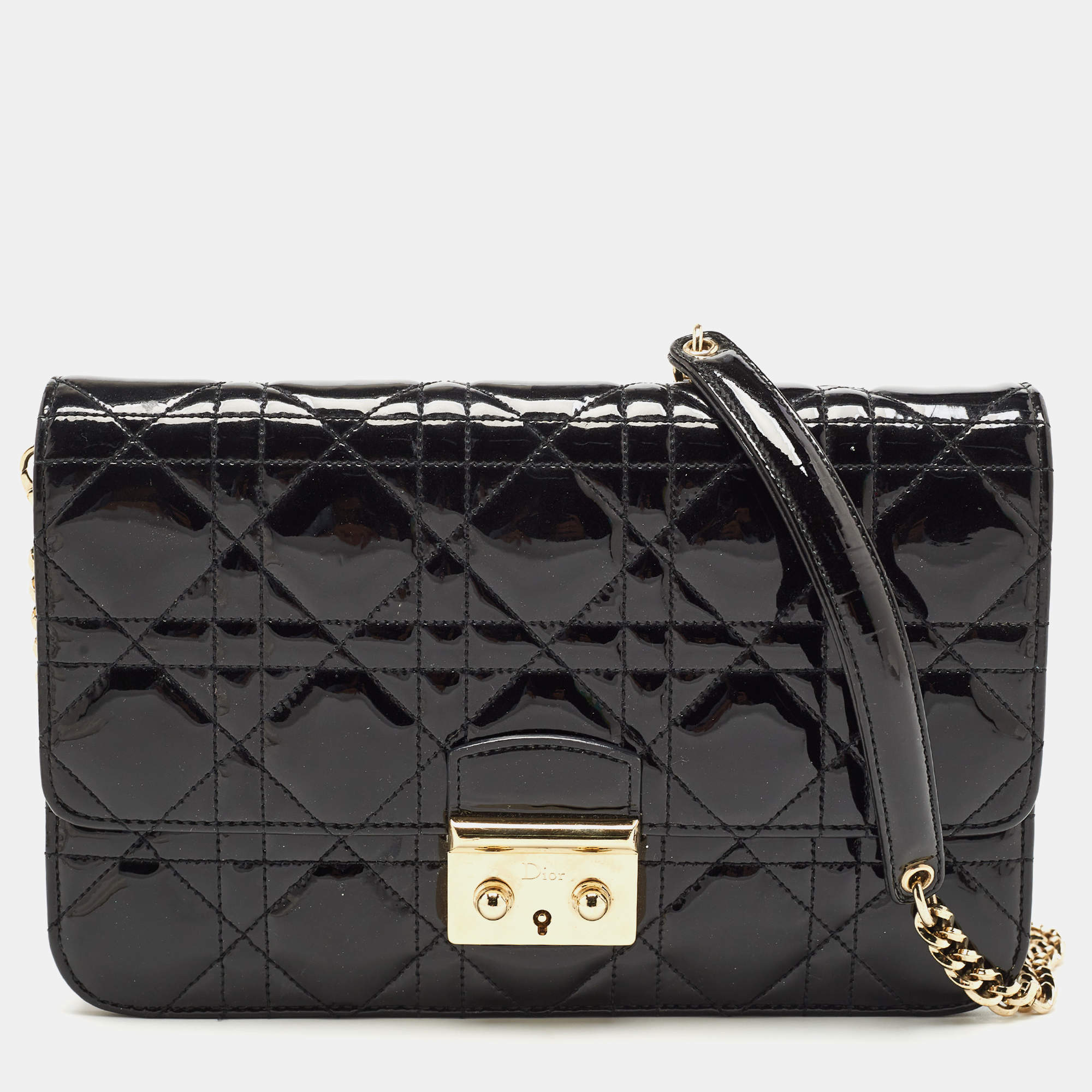 Pre Owned Dior Black Cannage Patent Leather Small Miss Dior Flap Bag