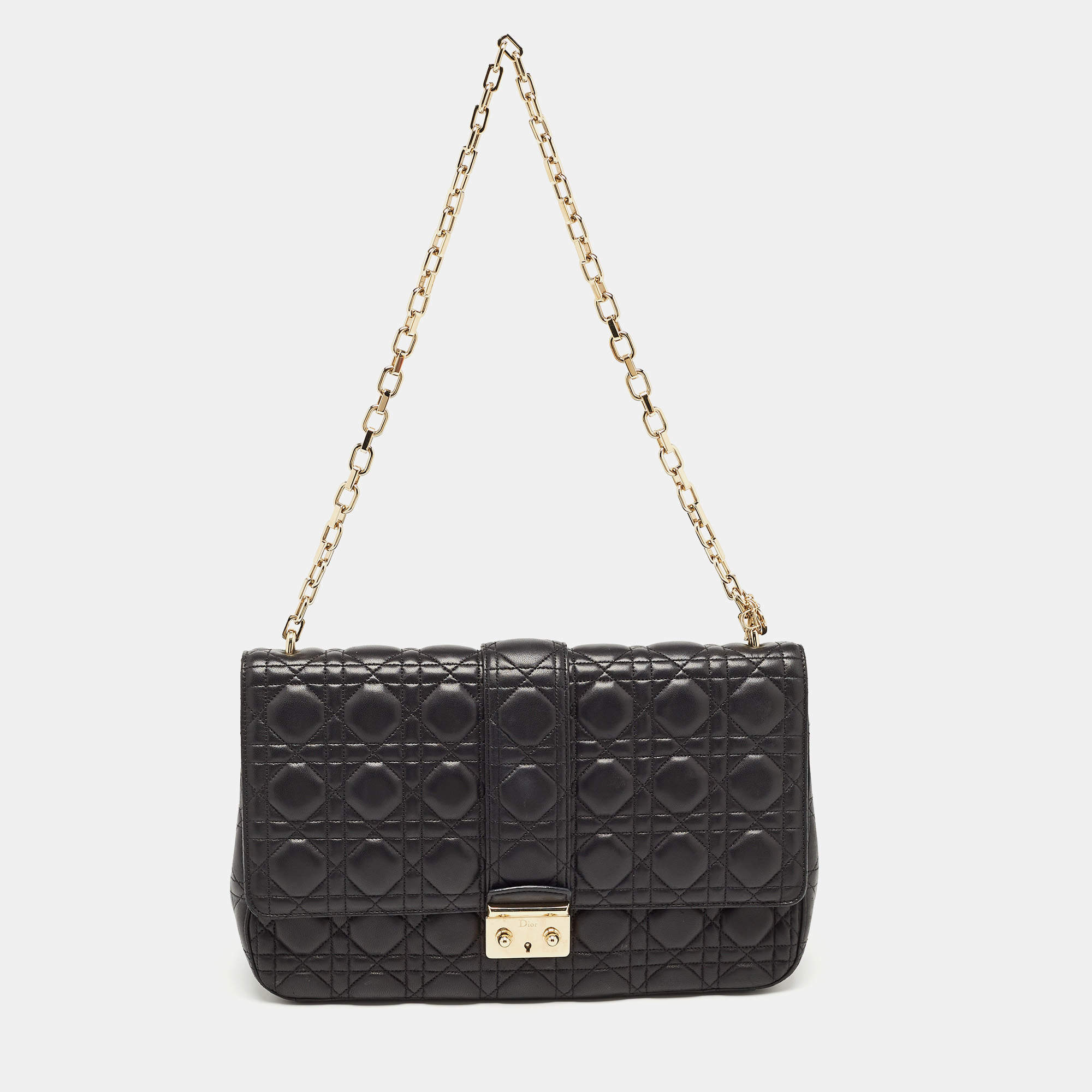Pre Owned Dior Black Cannage Leather Large Miss Dior Shoulder Bag