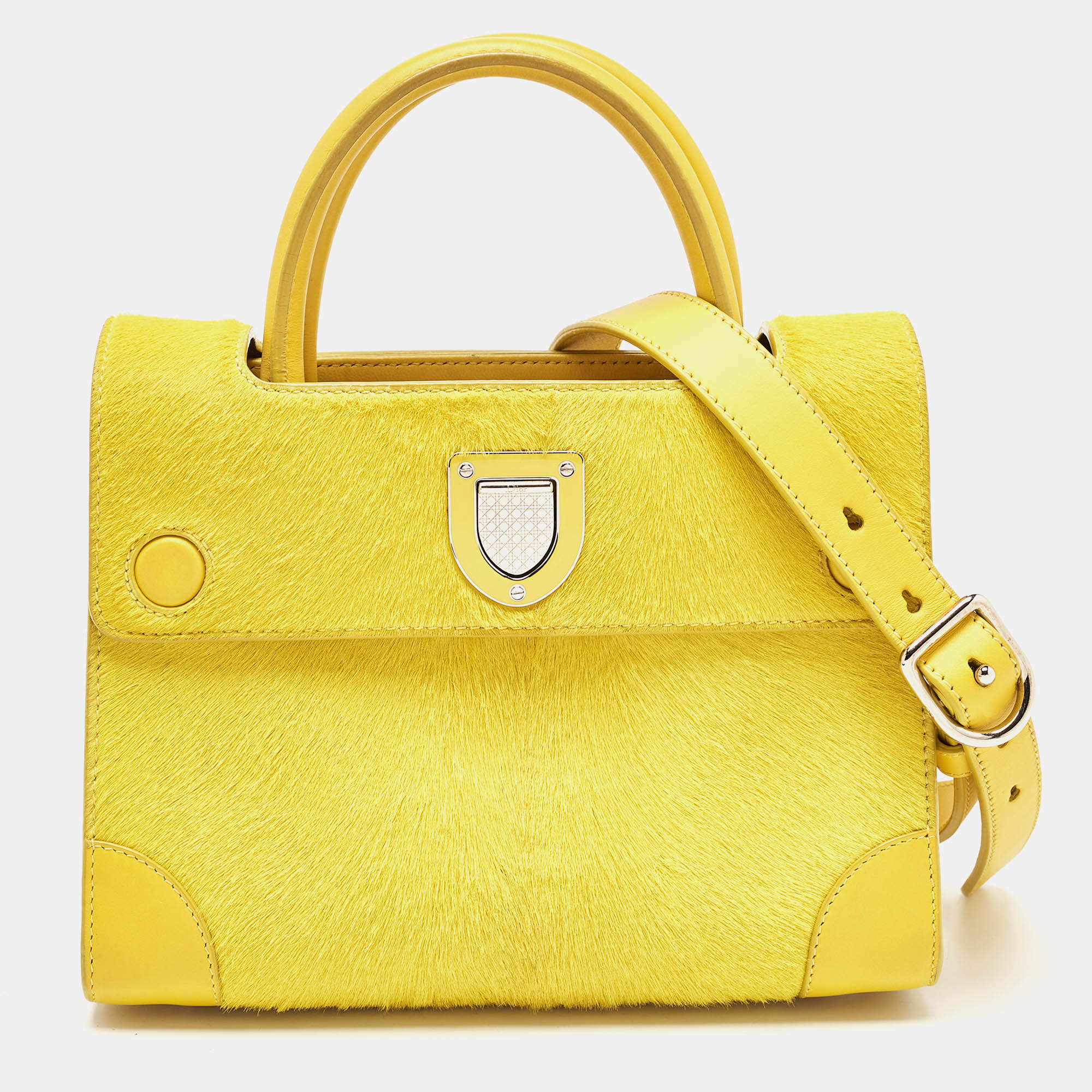 Pre Owned Dior Yellow Leather and Calfhair Mini Diorever Tote