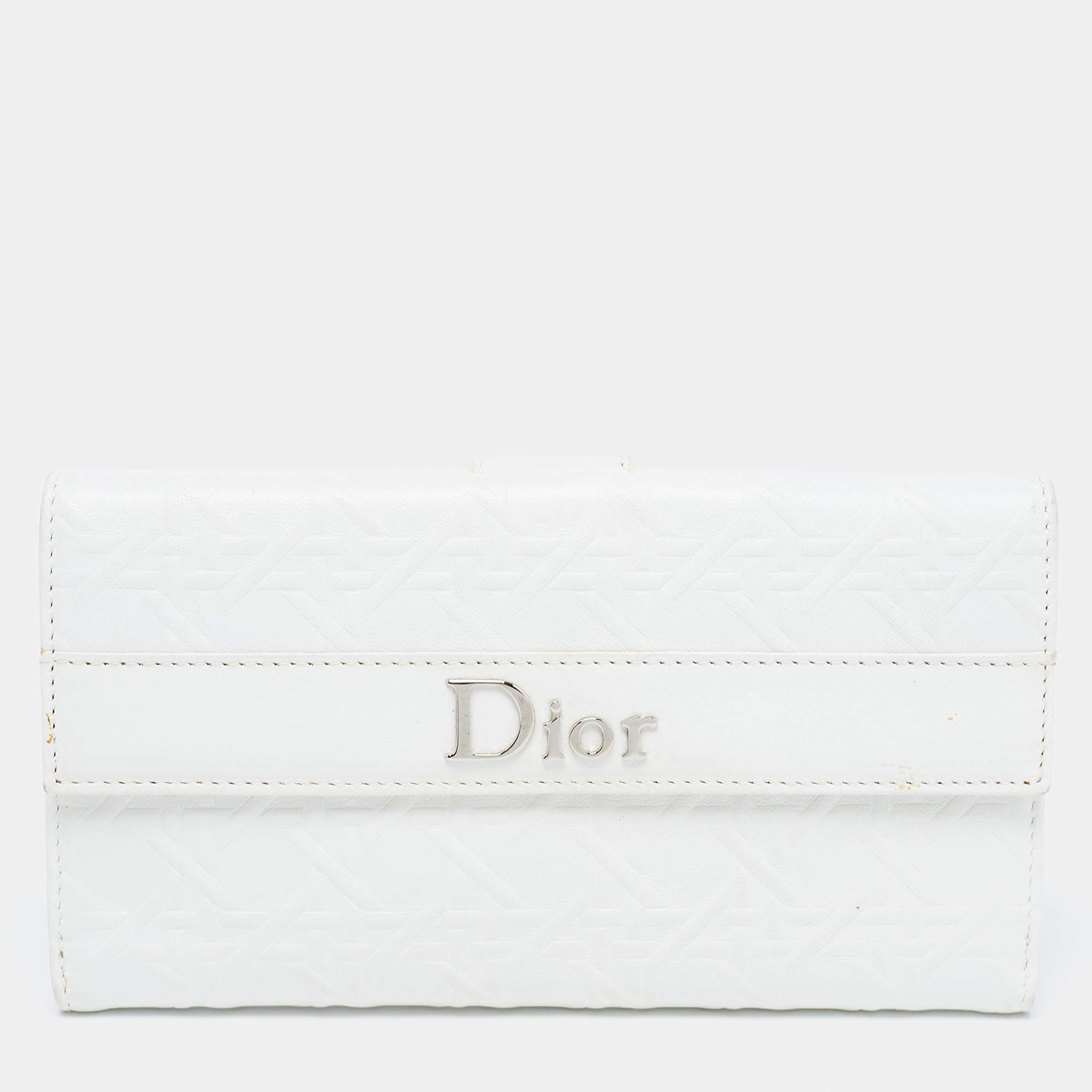 Pre Owned Dior Off White Cannage Embossed Leather French Flap Continental Wallet