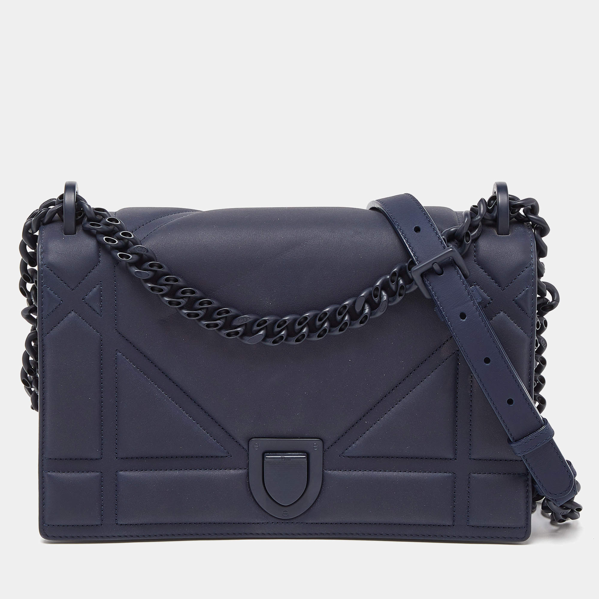Pre Owned Dior Navy Blue Ultra Matte Leather Medium Diorama Flap Shoulder Bag