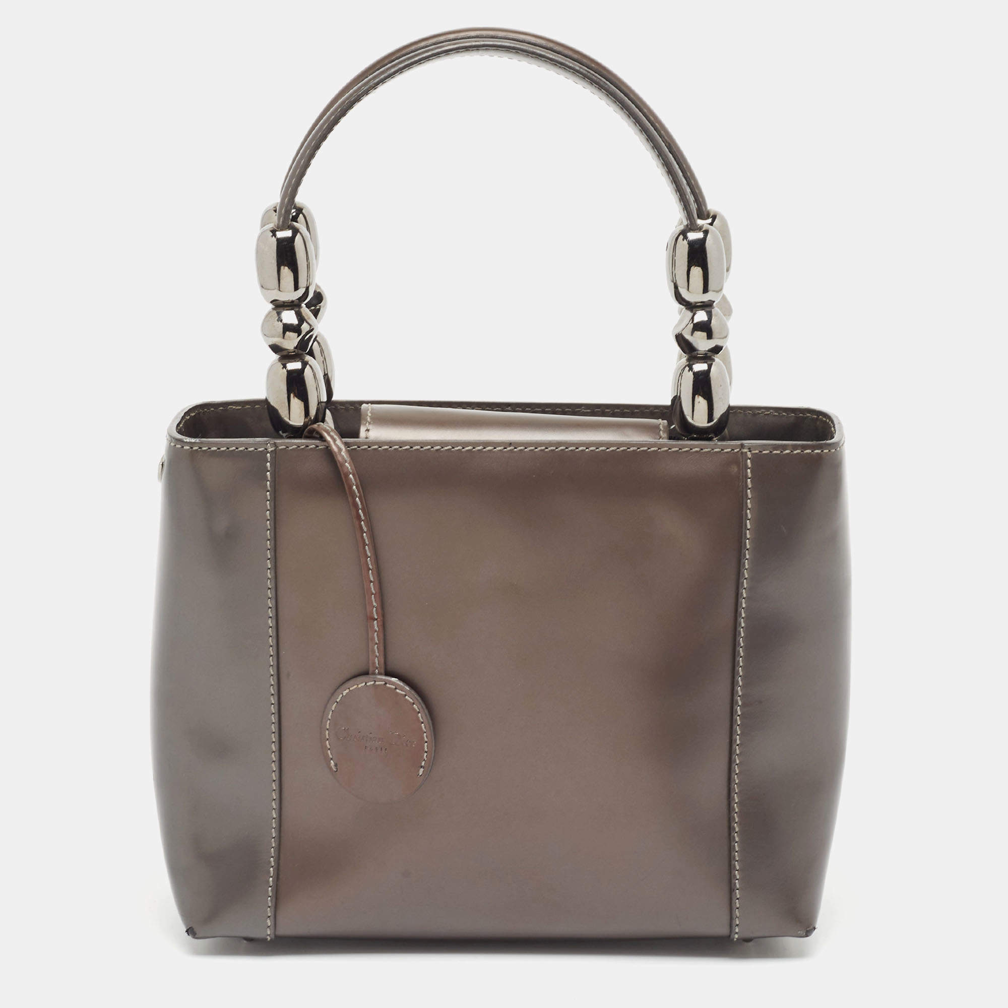 Pre Owned Dior Metallic Dark Grey Leather Malice Tote