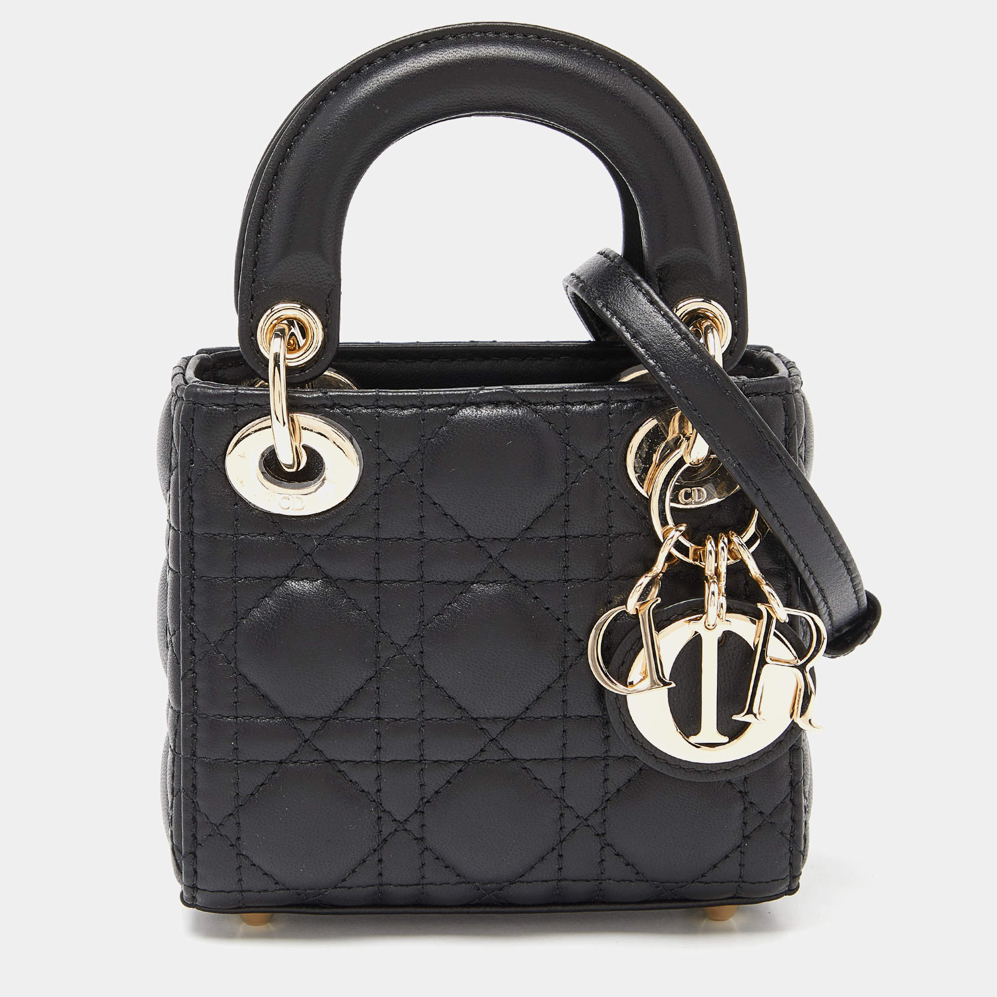 Pre Owned Dior Black Cannage Leather Micro Lady Dior Tote