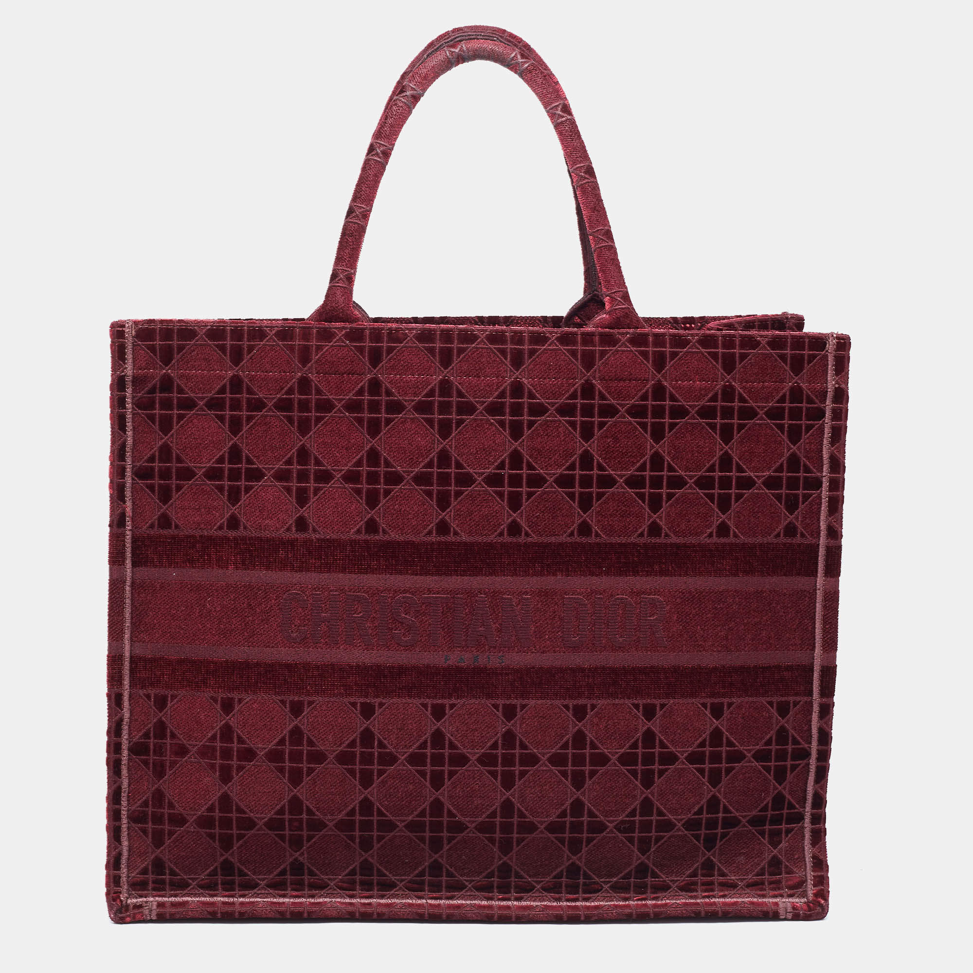 Pre Owned Dior Burgundy Cannage Embroidered Canvas Large Book Tote